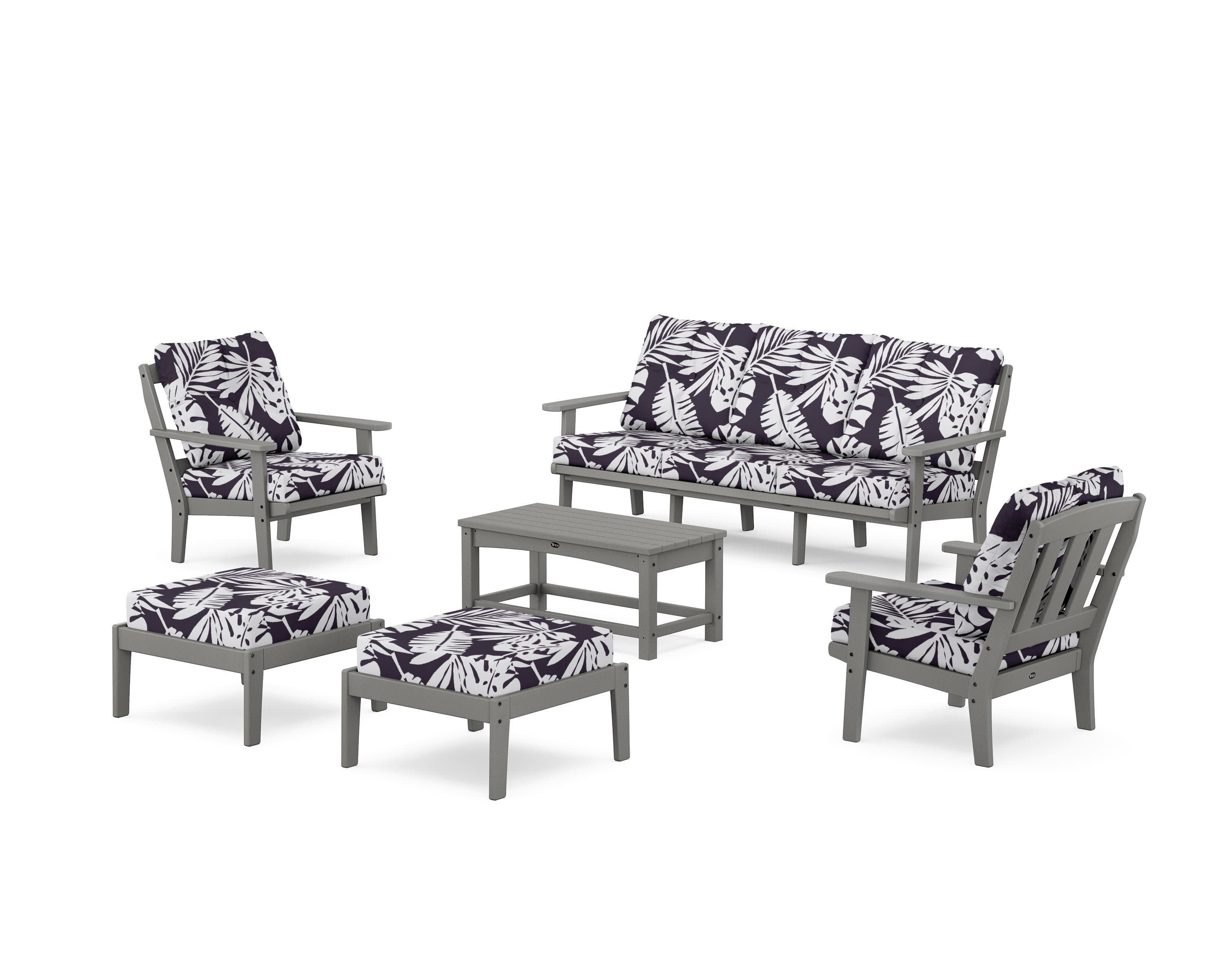 Cape Cod 6-Piece Lounge Sofa Set in Stepping Stone / Leaf Navy