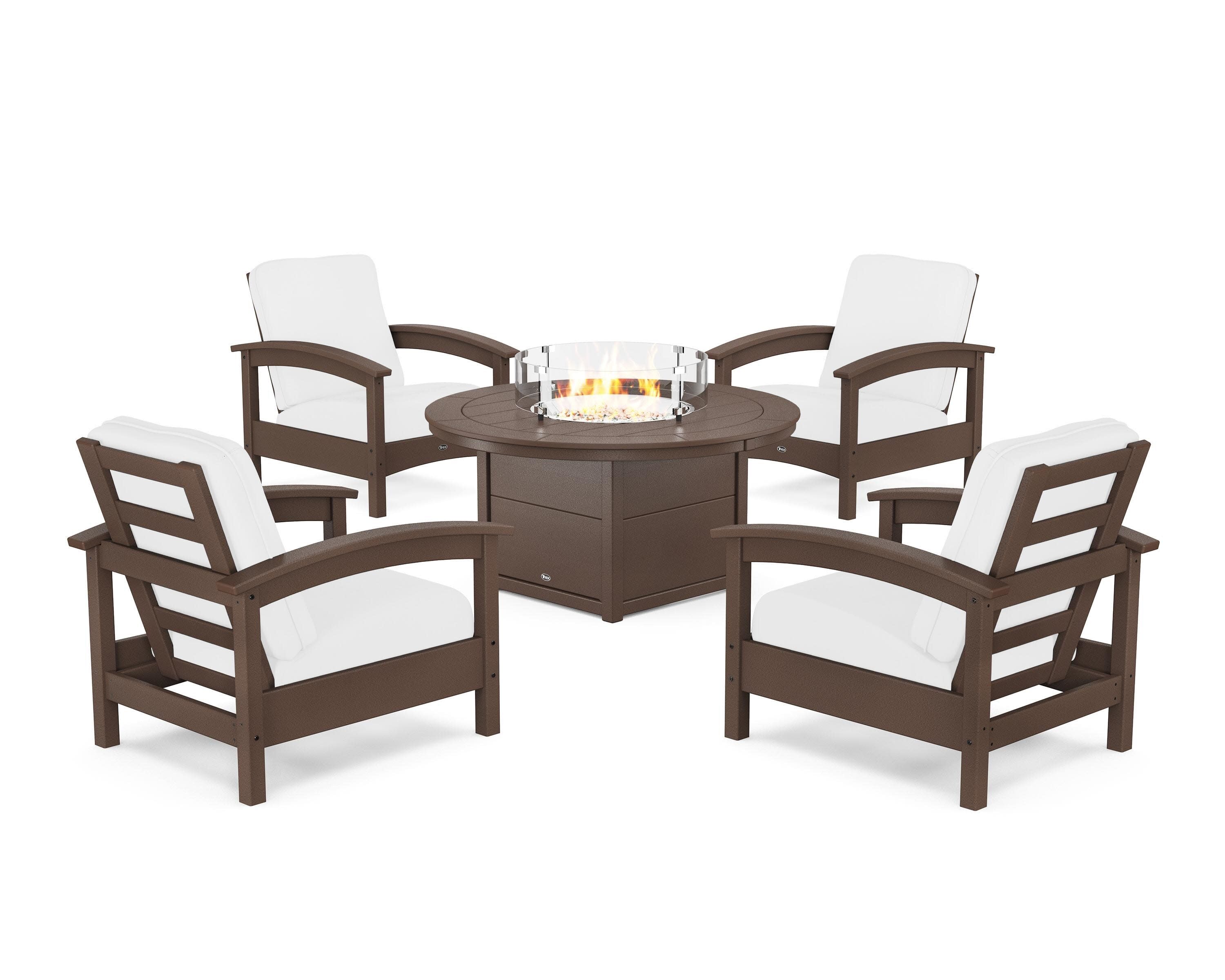 Rockport 5-Piece Deep Seating Set with Round Fire Pit Table in Vintage Lantern / Natural