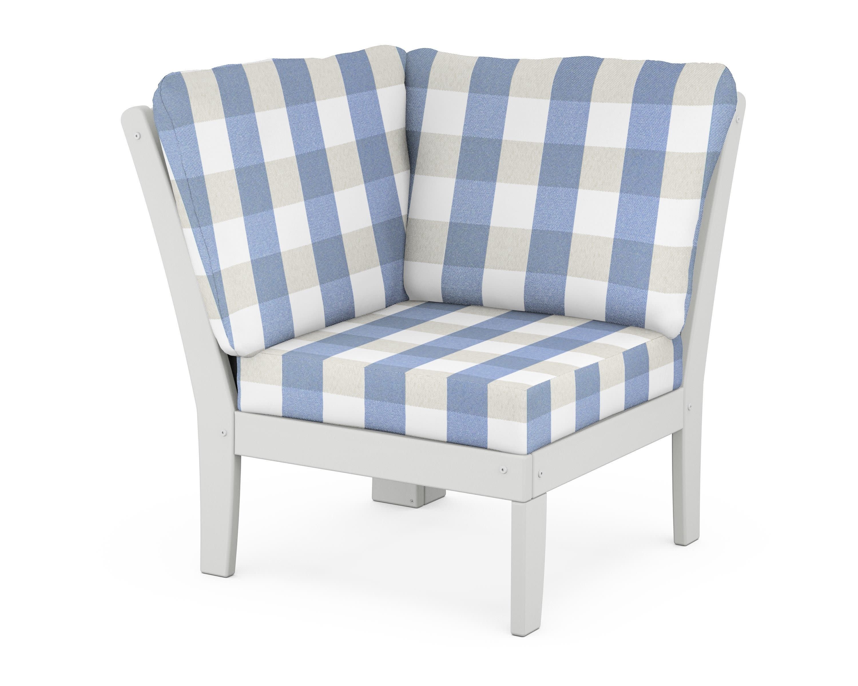 Yacht Club Modular Corner Chair in Classic White / Buffalo Plaid Sky Blue
