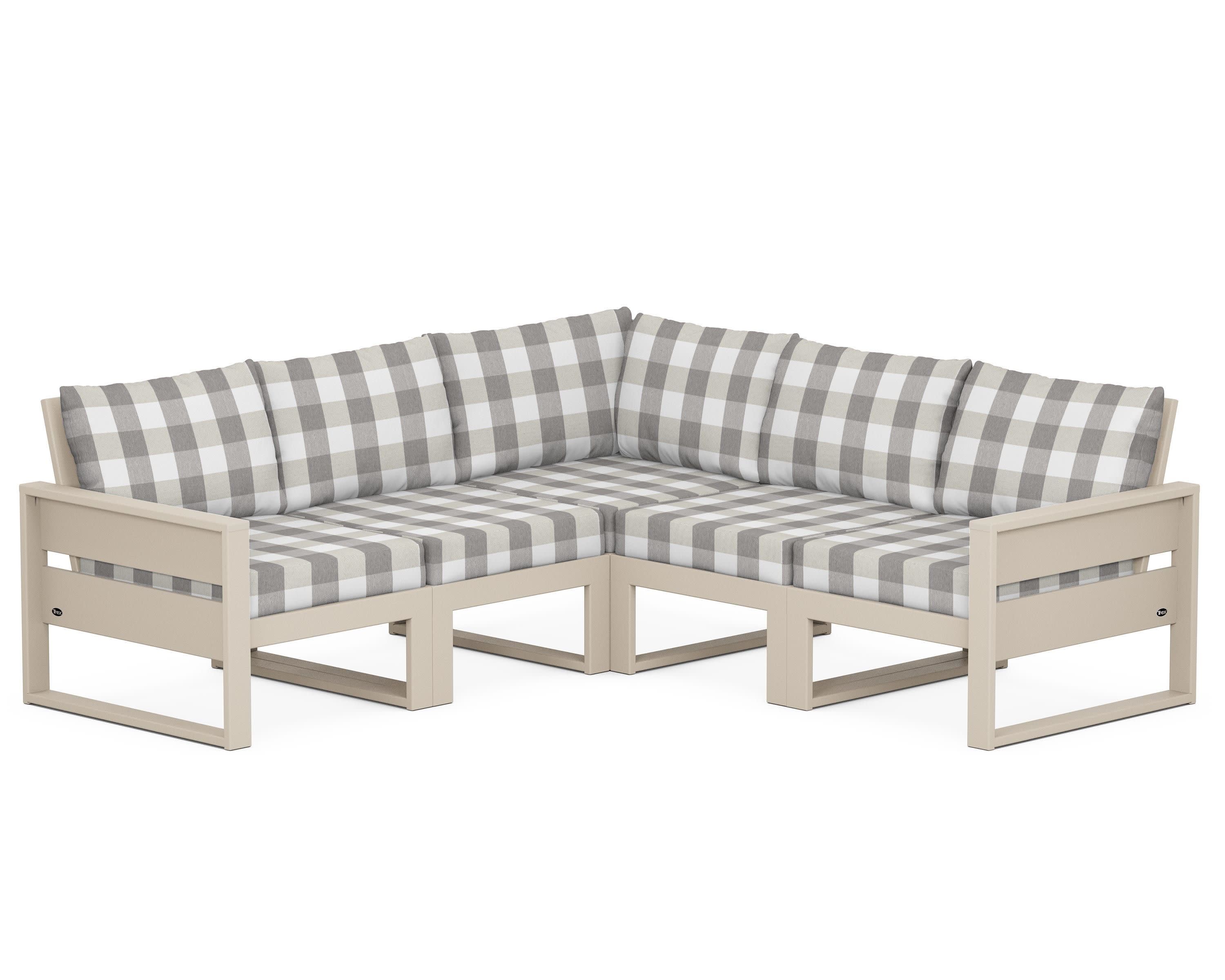 Eastport 5-Piece Sectional in Sand Castle / Buffalo Plaid Grey Mist