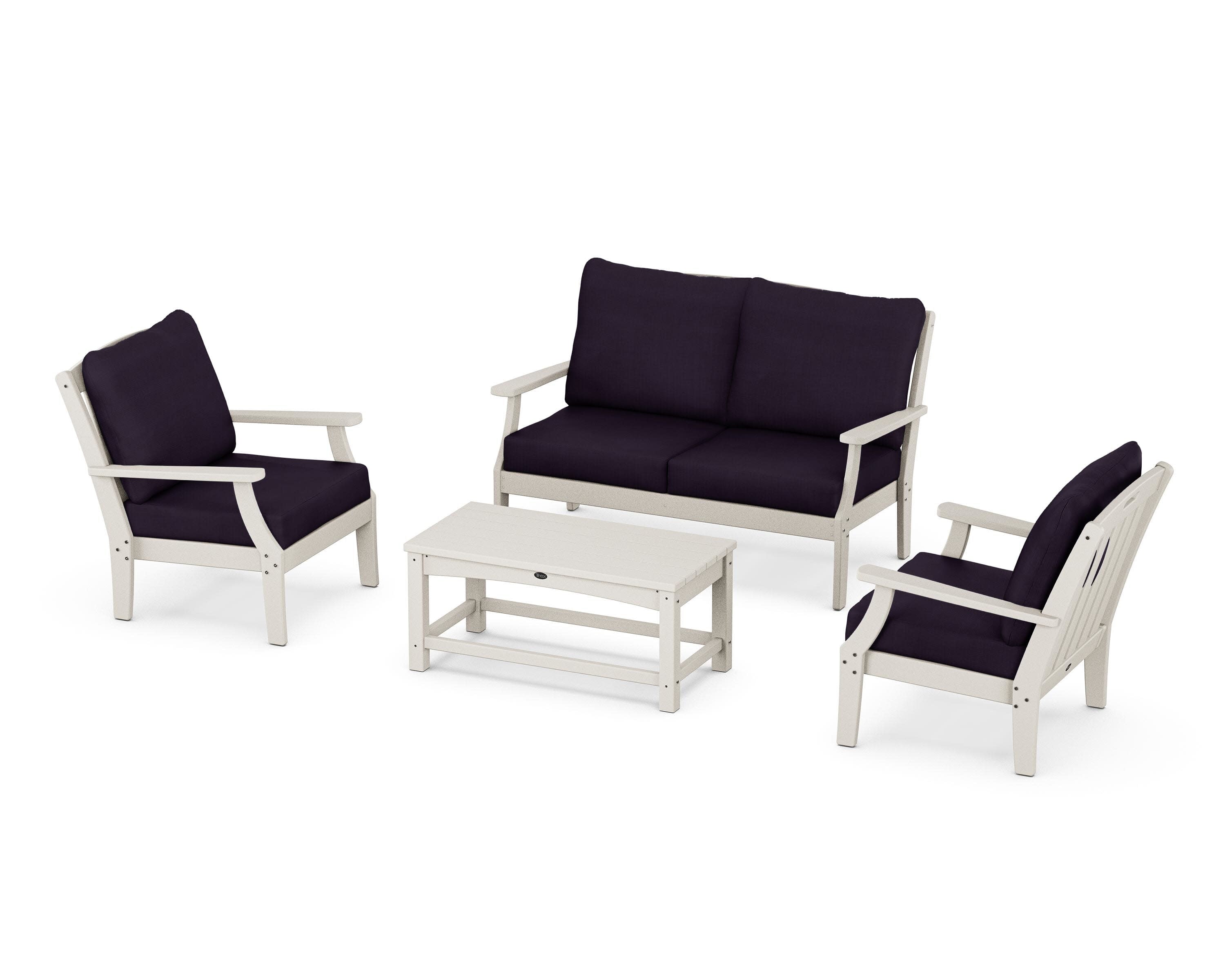 Yacht Club 4-Piece Deep Seating Chair Set in Sand Castle / Navy Linen