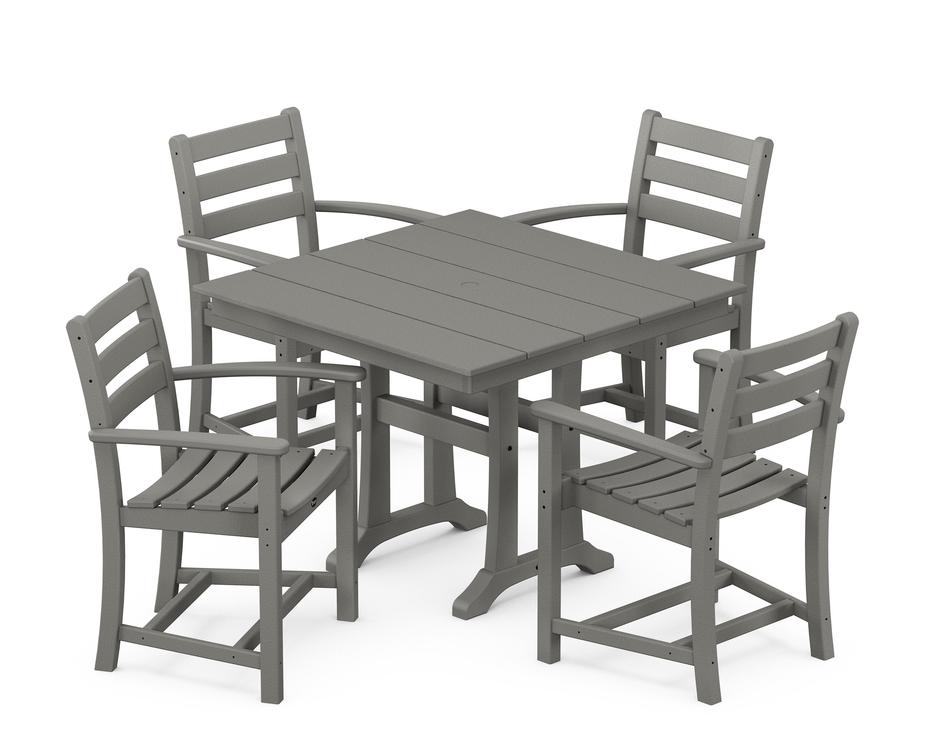 Monterey Bay 5-Piece Farmhouse Trestle Arm Chair Dining Set in Stepping Stone