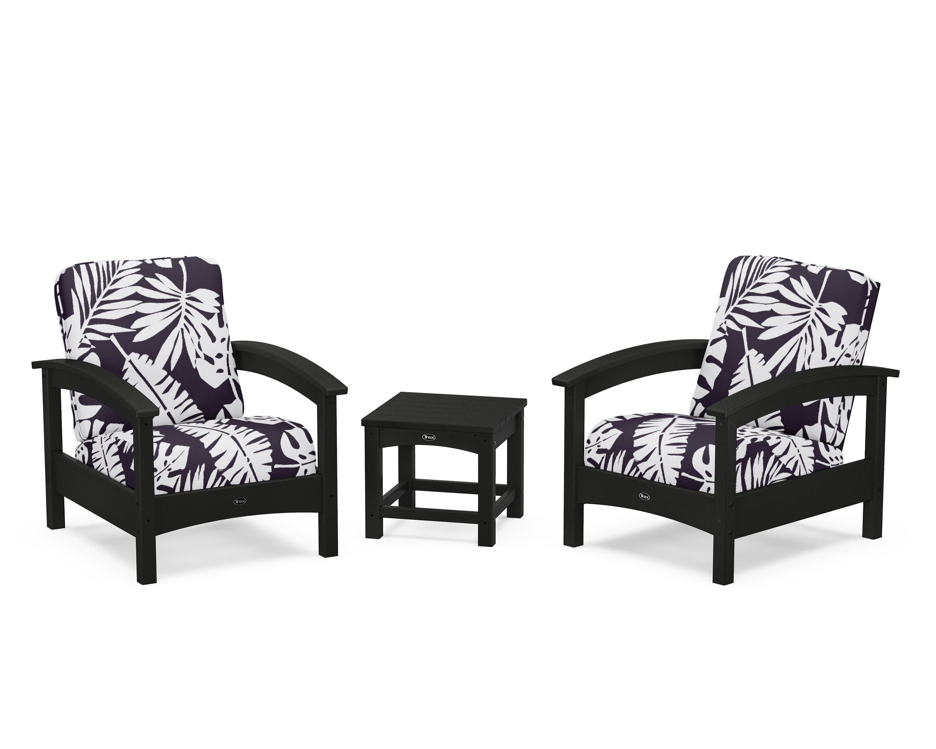 Rockport Club 3-Piece Deep Seating Conversation Set in Charcoal Black / Leaf Navy