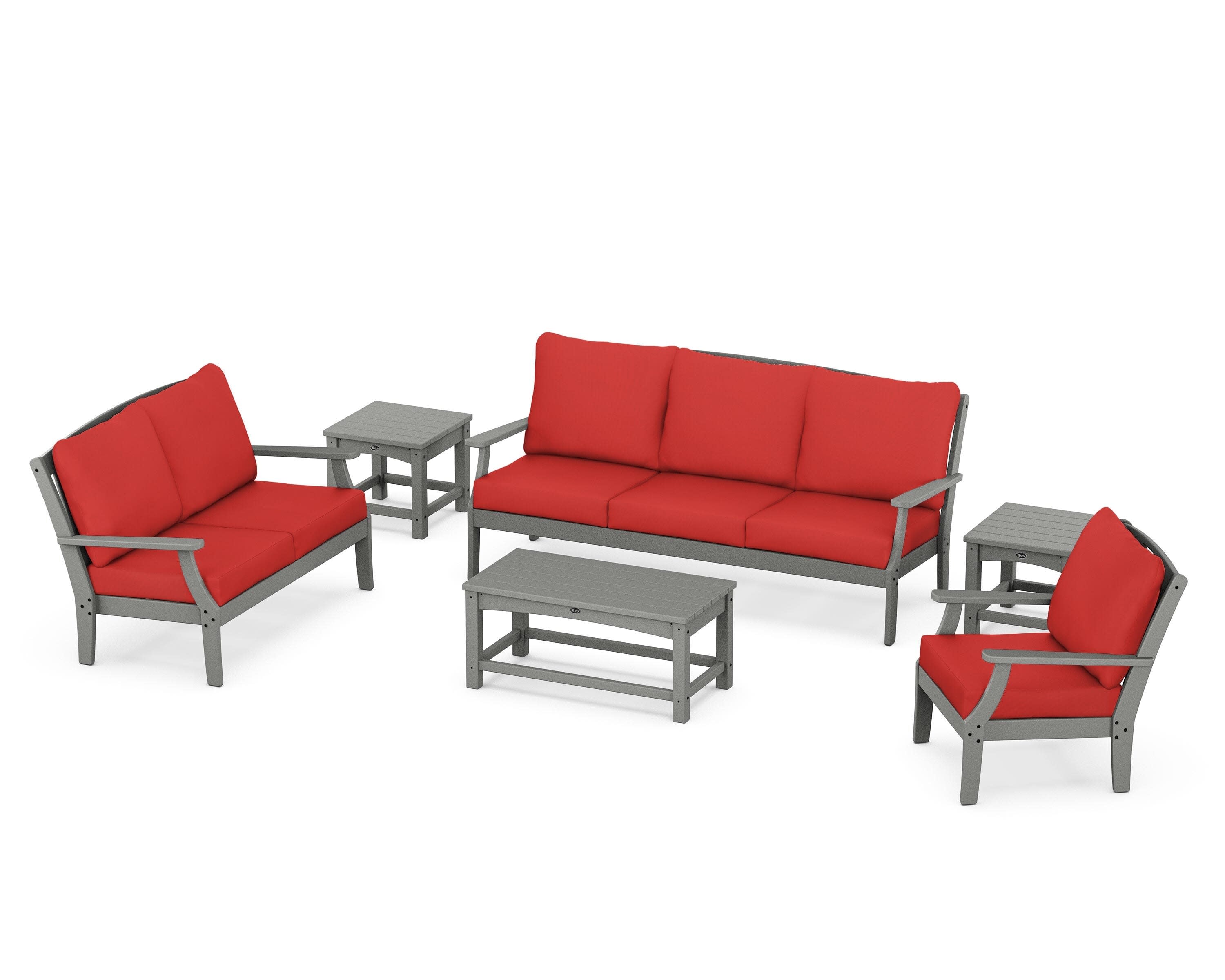 Yacht Club 6-Piece Deep Seating Set in Stepping Stone / Crimson Linen