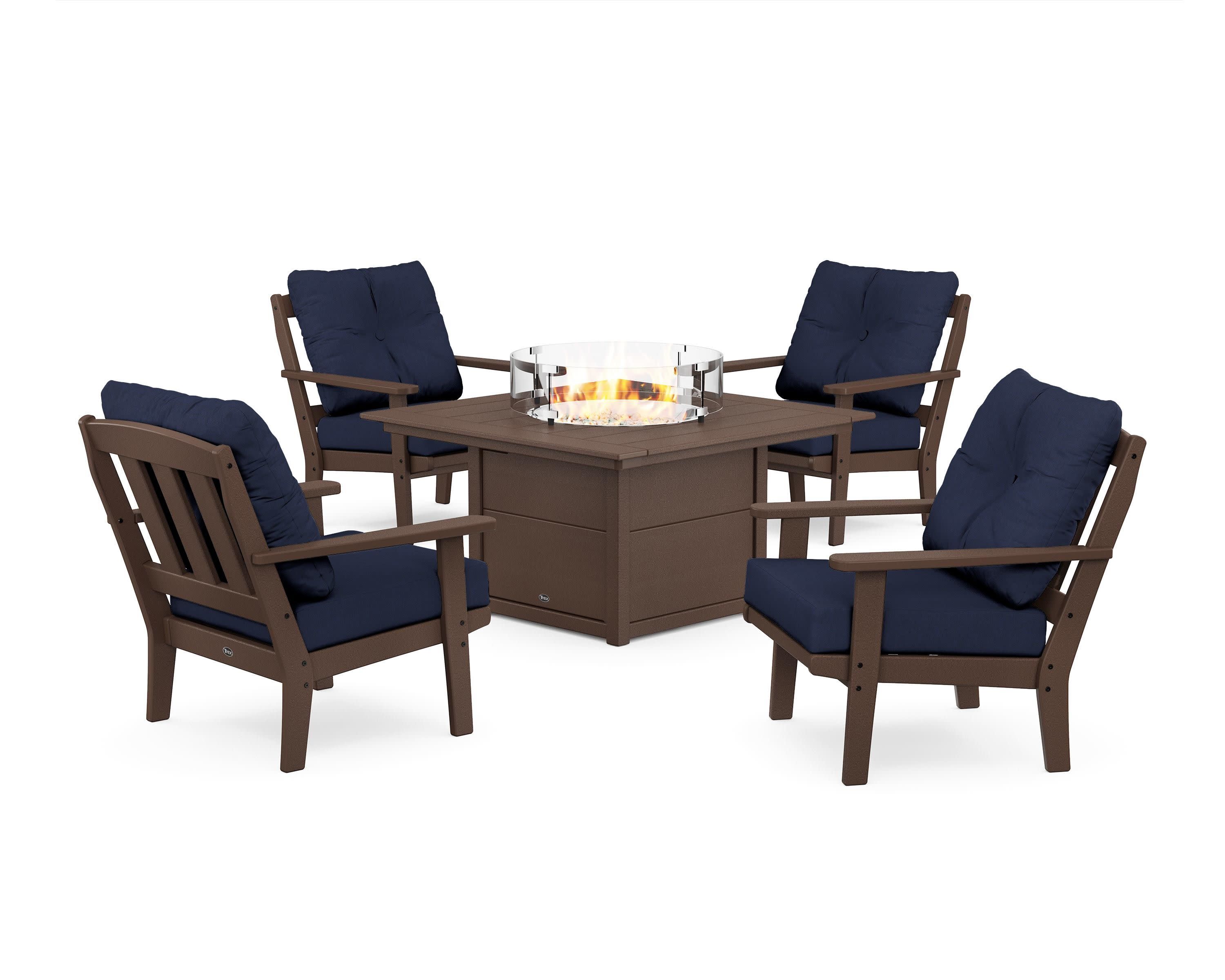 Cape Cod 5-Piece Deep Seating Set with Fire Pit Table in Vintage Lantern / Spectrum Indigo