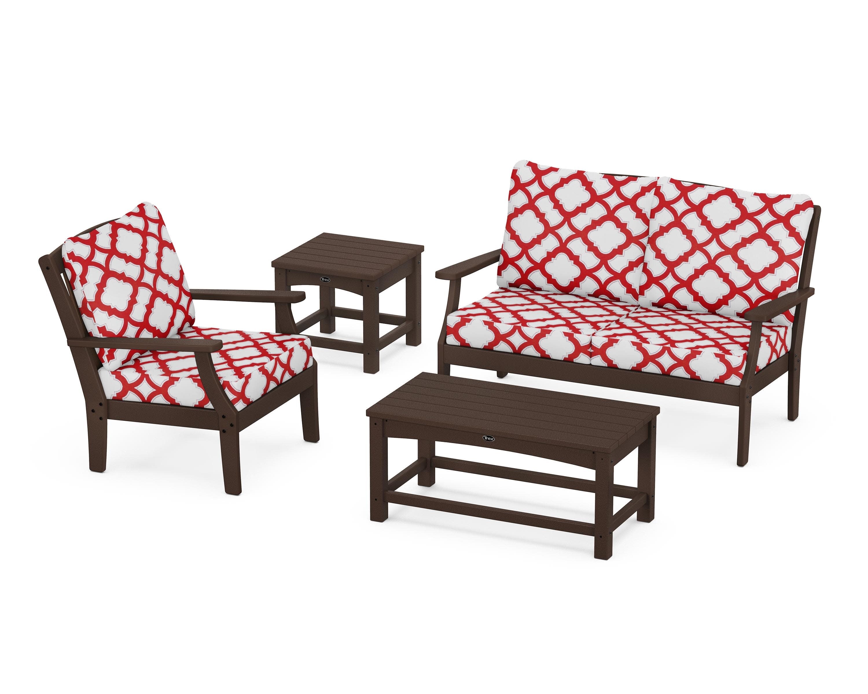 Yacht Club 4-Piece Deep Seating Set in Vintage Lantern / Trellis Crimson