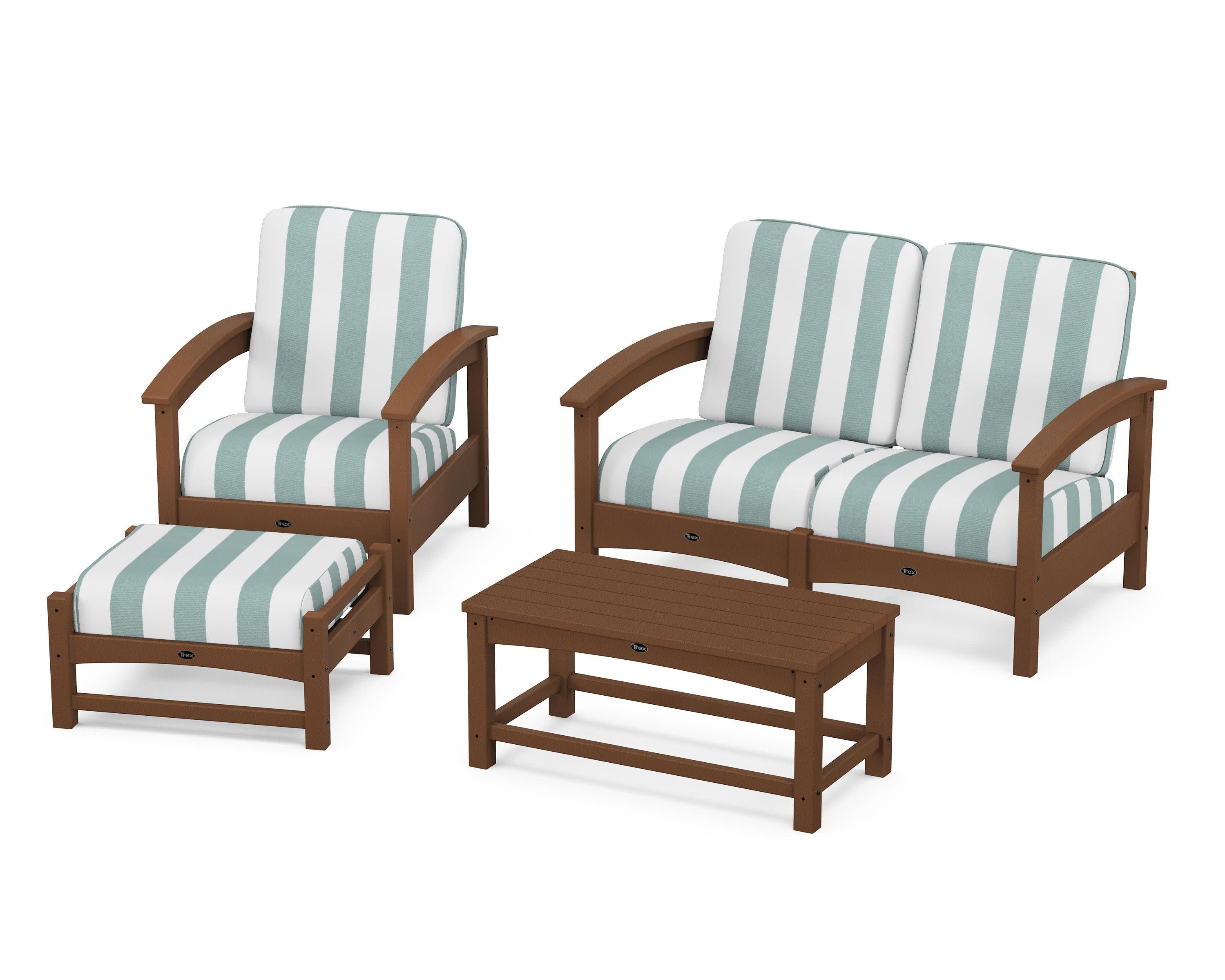 Rockport 4-Piece Deep Seating Conversation Group in Tree House / Cabana Stripe Glacier Spa