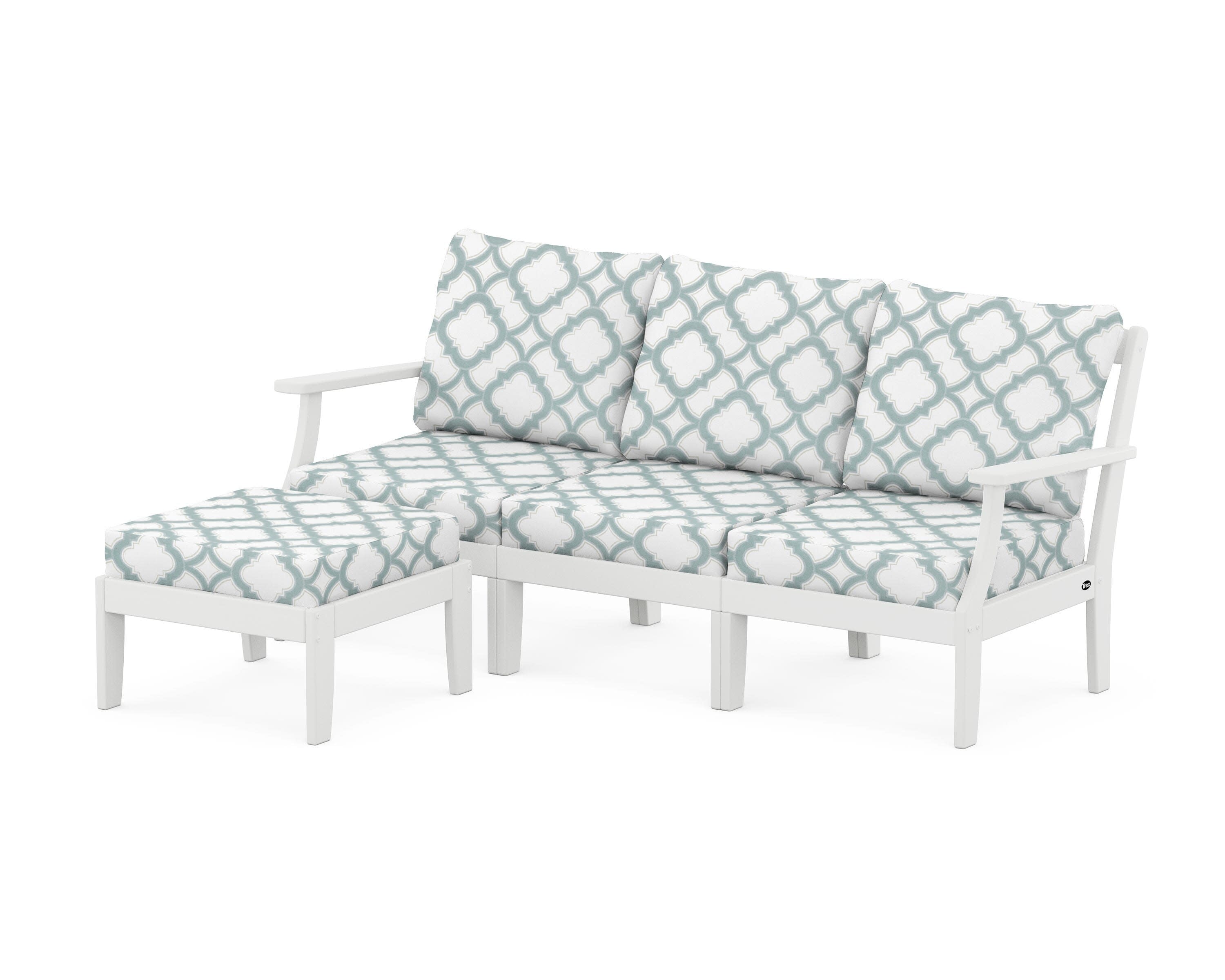 Yacht Club Modular 4-Piece Deep Seating Set with Ottoman in Classic White / Trellis Glacier Spa