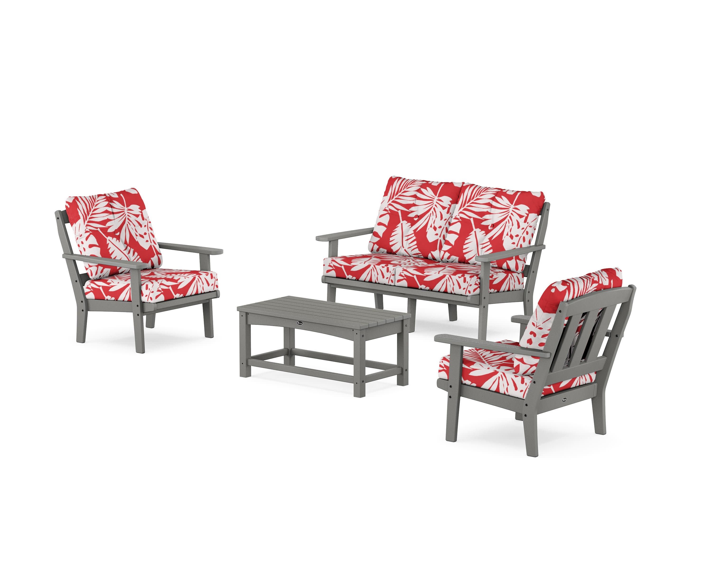Cape Cod 4-Piece Deep Seating Set with Loveseat in Stepping Stone / Leaf Crimson