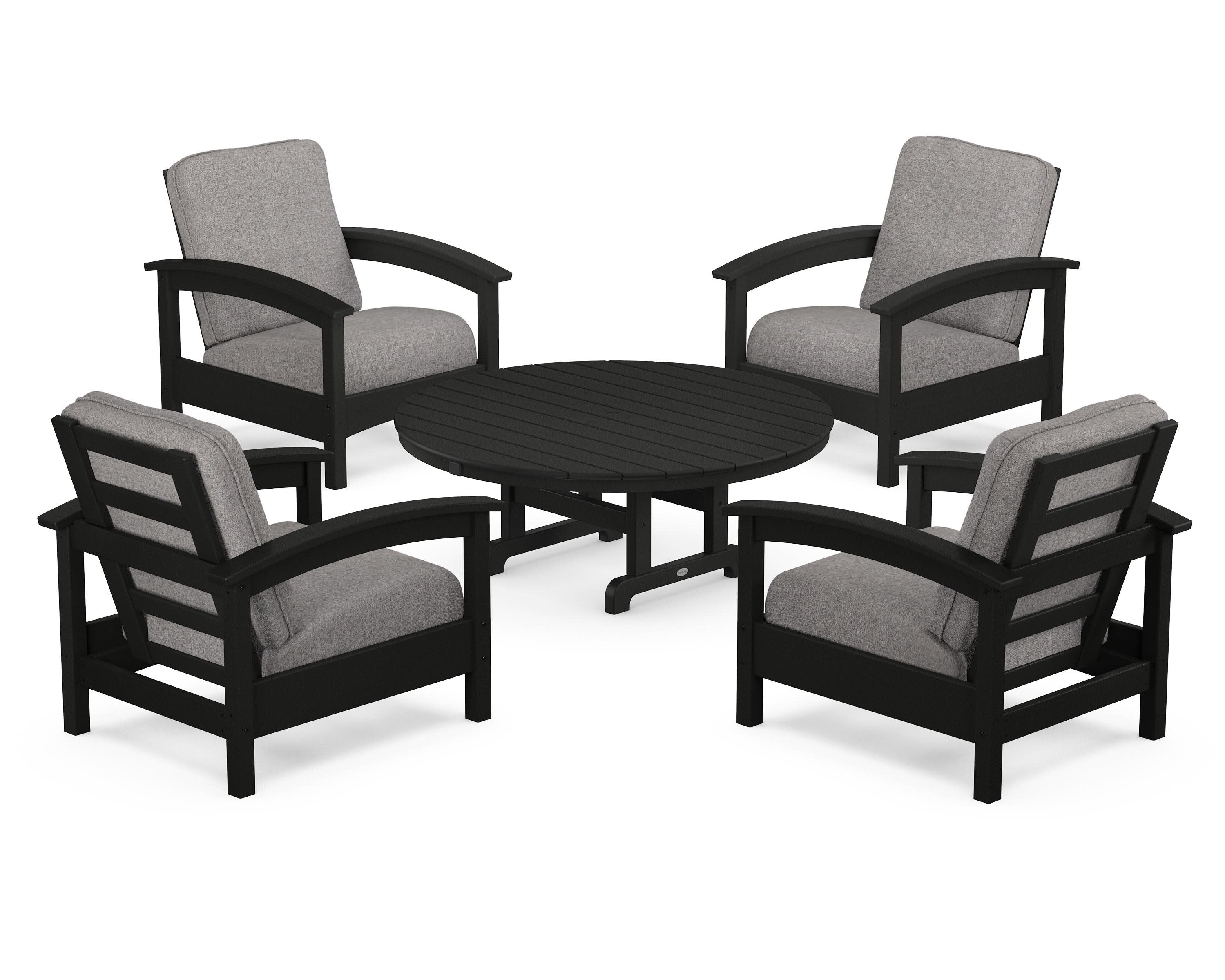 Rockport 5-Piece Deep Seating Set in Charcoal Black / Grey Mist