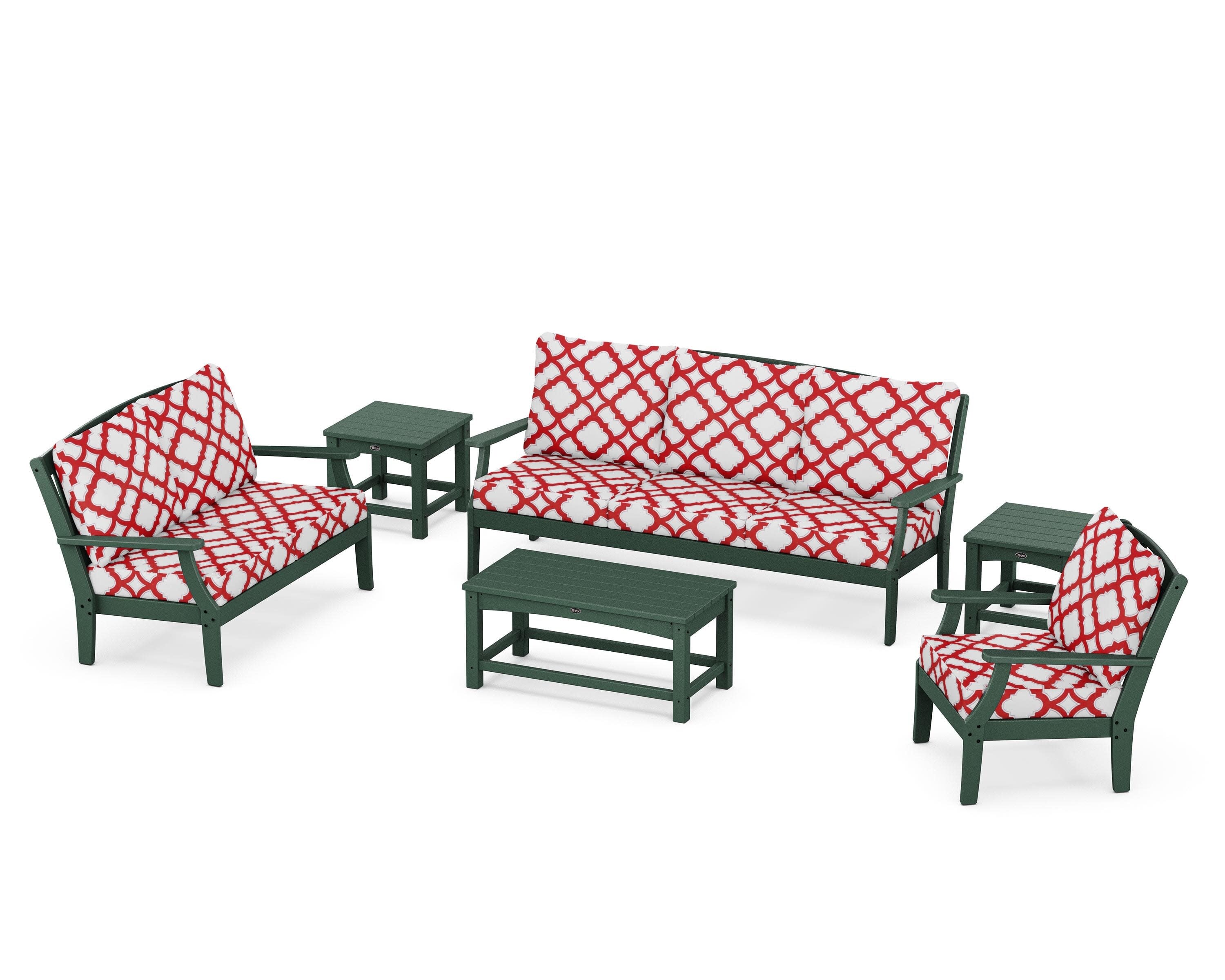 Yacht Club 6-Piece Deep Seating Set in Rainforest Canopy / Trellis Crimson