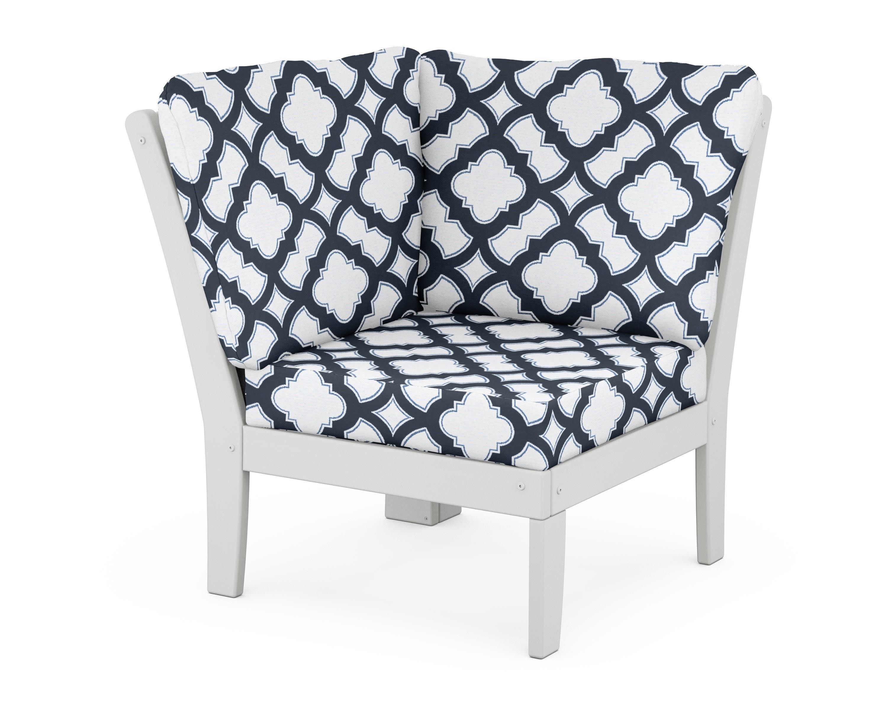 Yacht Club Modular Corner Chair in Classic White / Trellis Marine Indigo