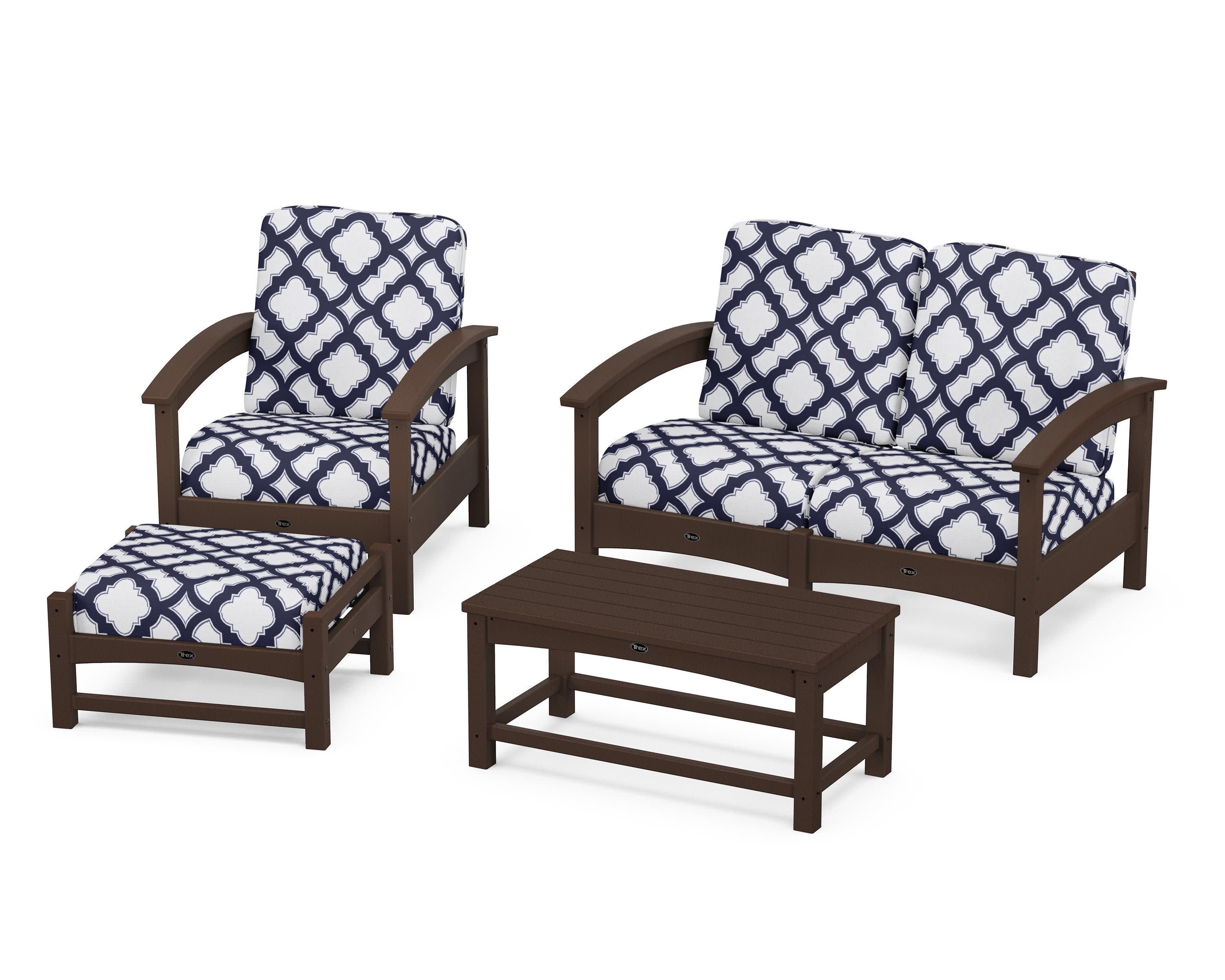 Rockport 4-Piece Deep Seating Conversation Group in Vintage Lantern / Trellis Navy