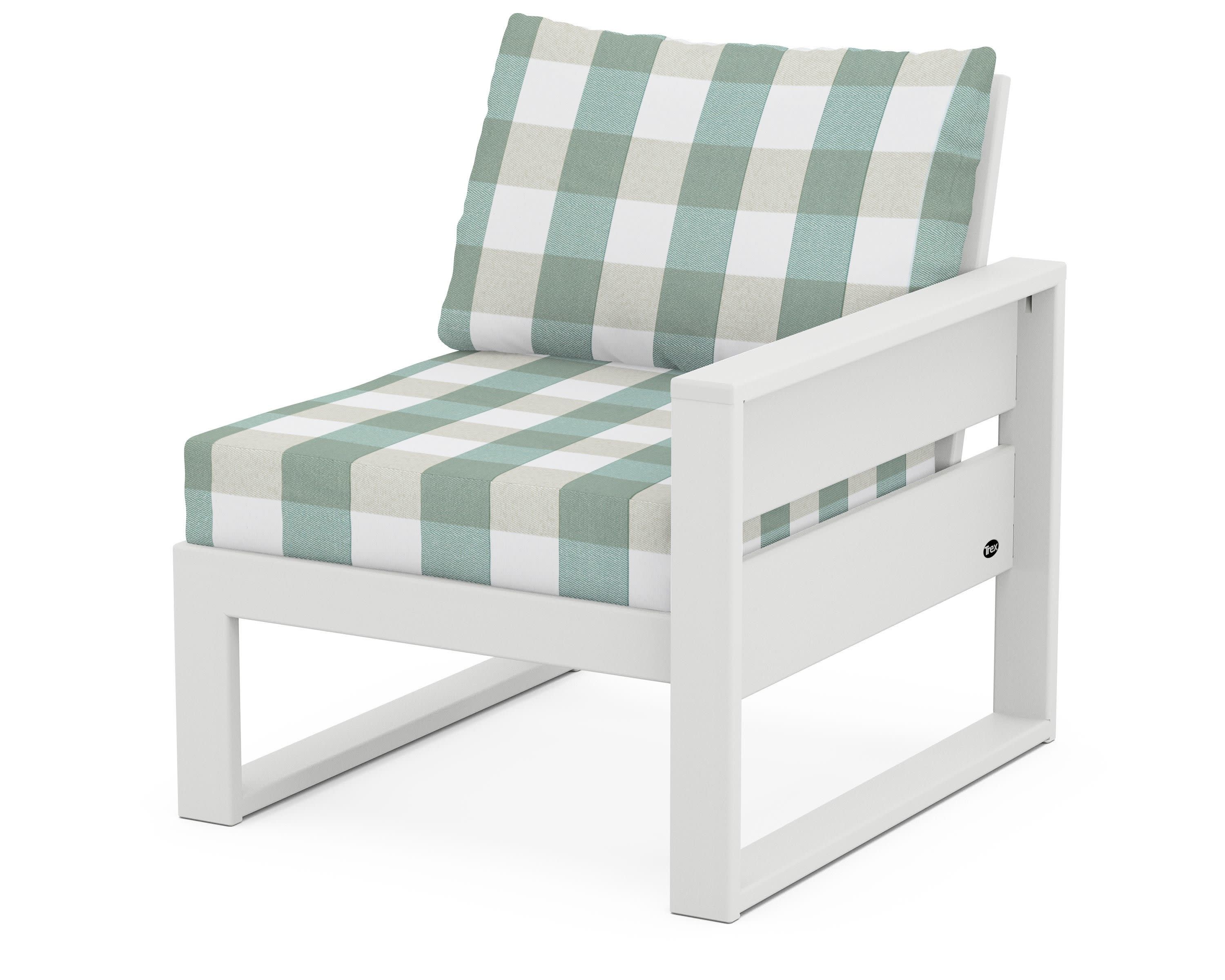 Eastport Modular Right Arm Chair in Classic White / Buffalo Plaid Glacier Spa