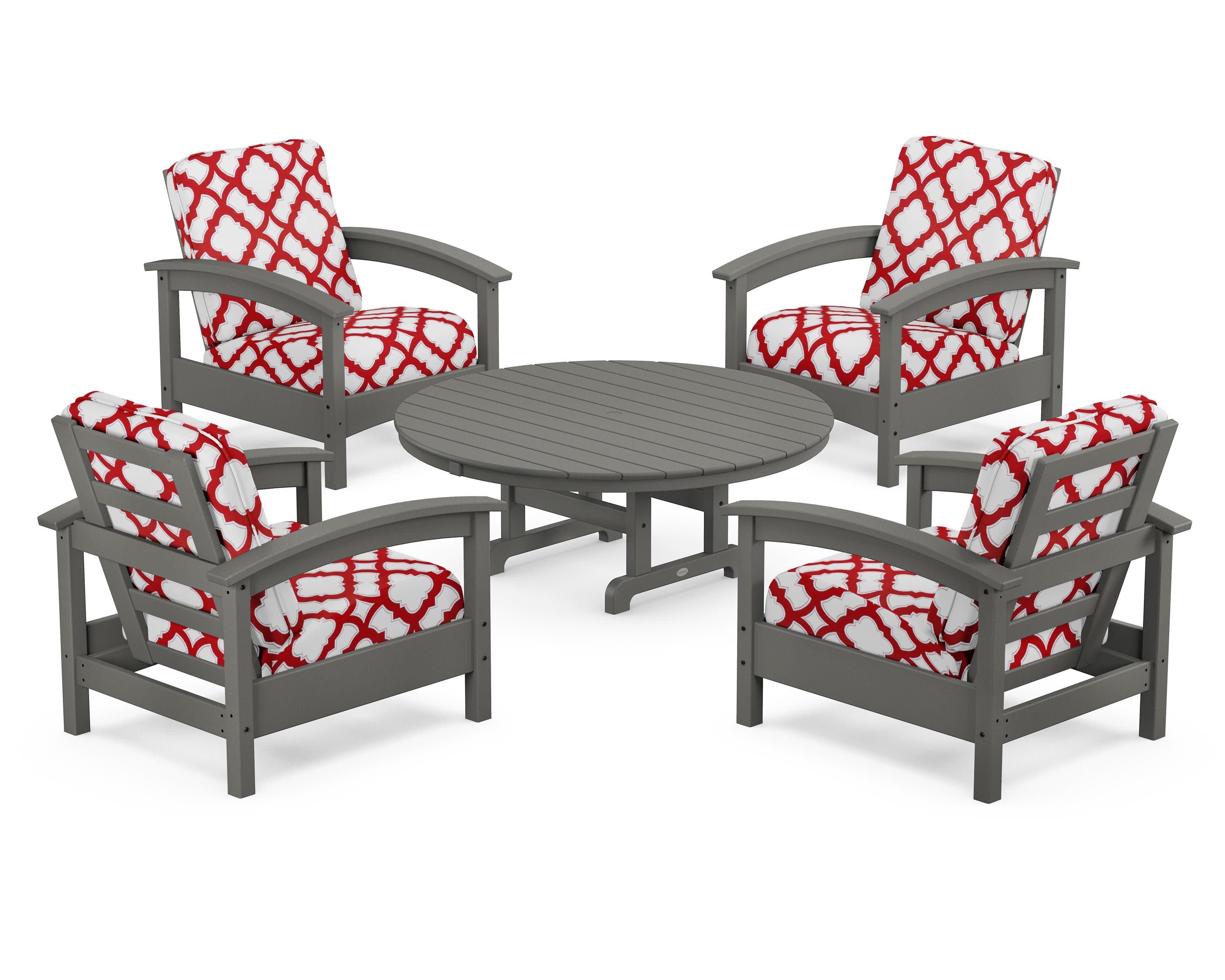 Rockport 5-Piece Deep Seating Set in Stepping Stone / Trellis Crimson