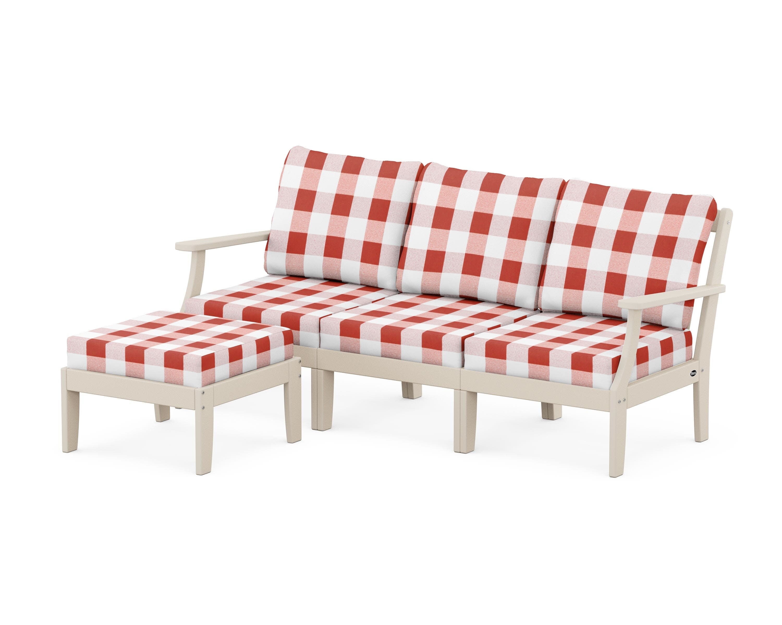 Yacht Club Modular 4-Piece Deep Seating Set with Ottoman in Sand Castle / Buffalo Plaid Crimson