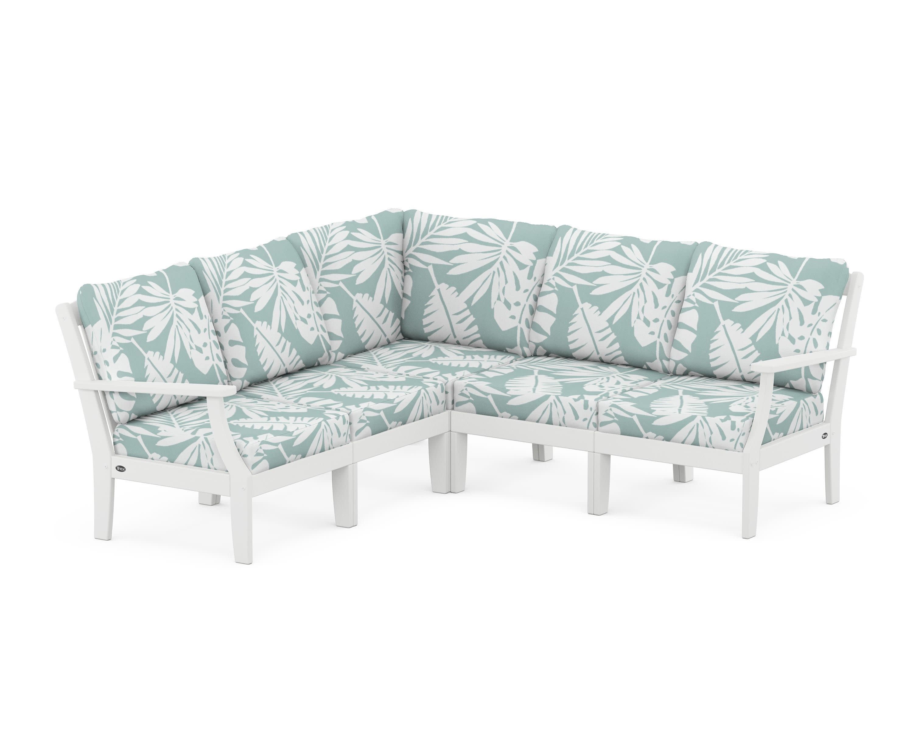 Yacht Club Modular 5-Piece Deep Seating Set in Classic White / Leaf Glacier Spa