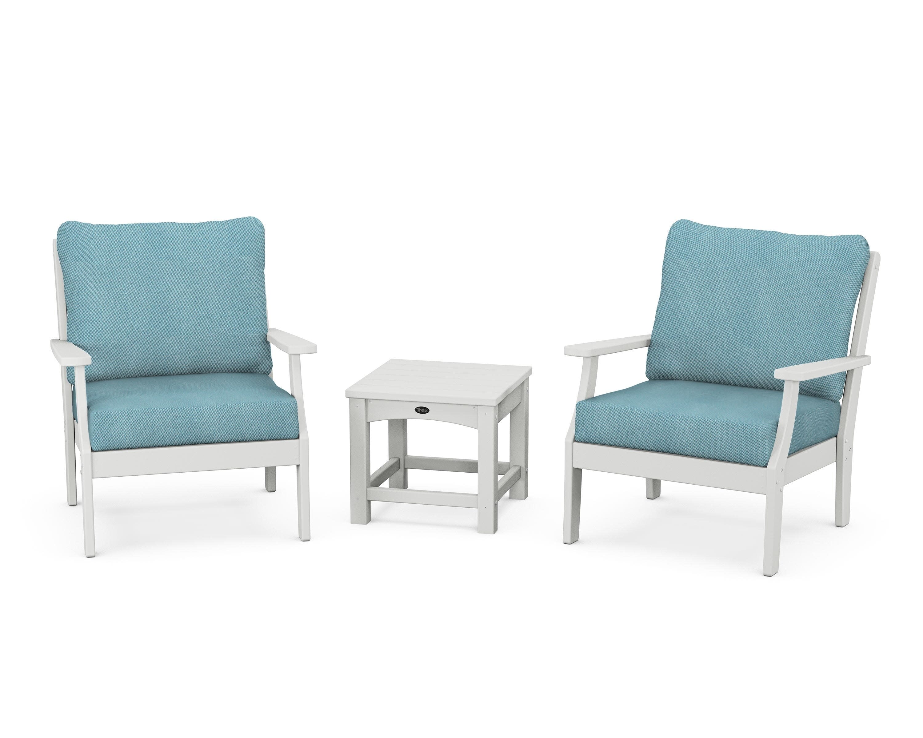 Yacht Club 3-Piece Deep Seating Set in Classic White / Lattice Sky Blue