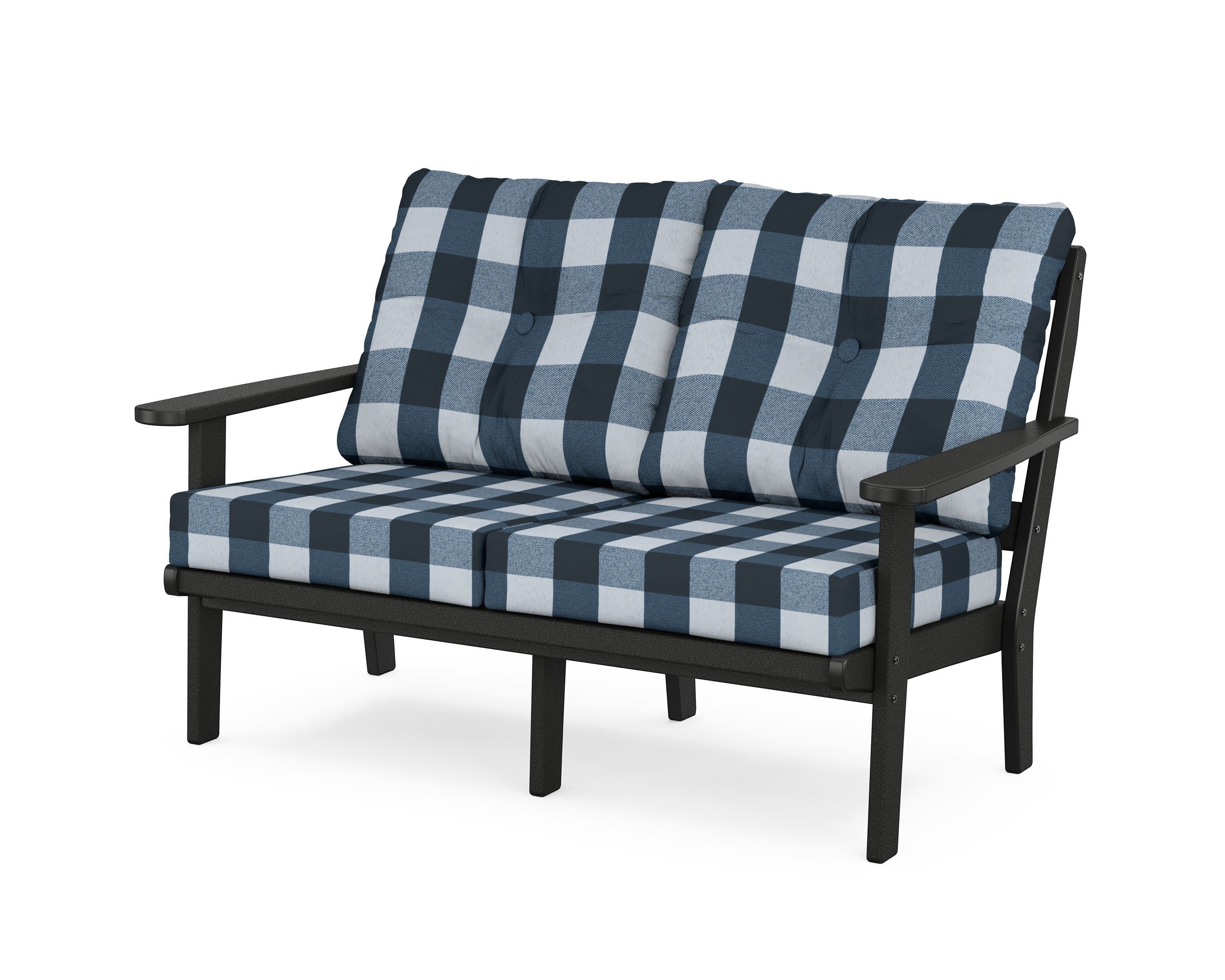 Cape Cod Deep Seating Loveseat in Charcoal Black / Buffalo Plaid Marine Indigo