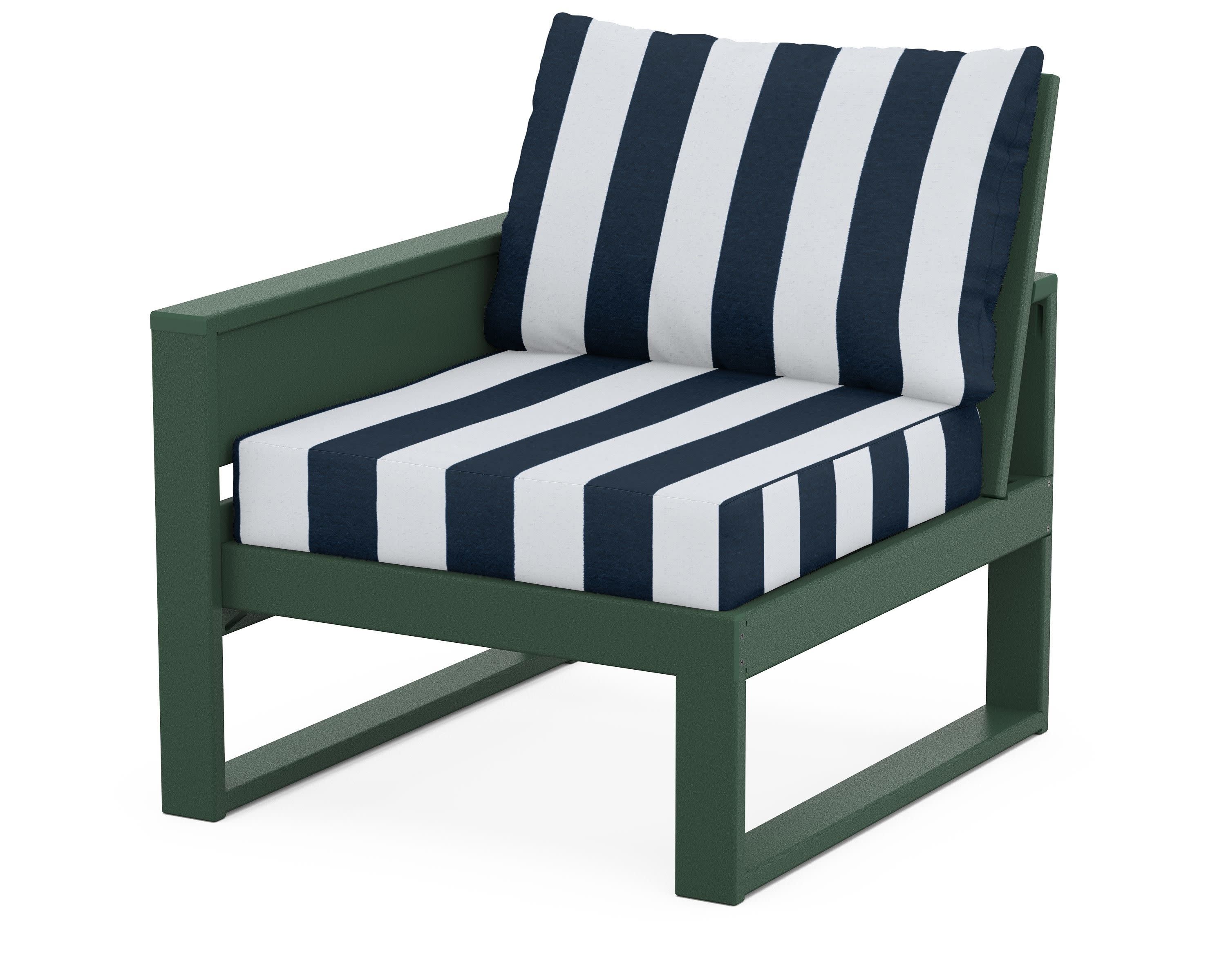 Eastport Modular Left Arm Chair in Rainforest Canopy / Cabana Stripe Marine Indigo