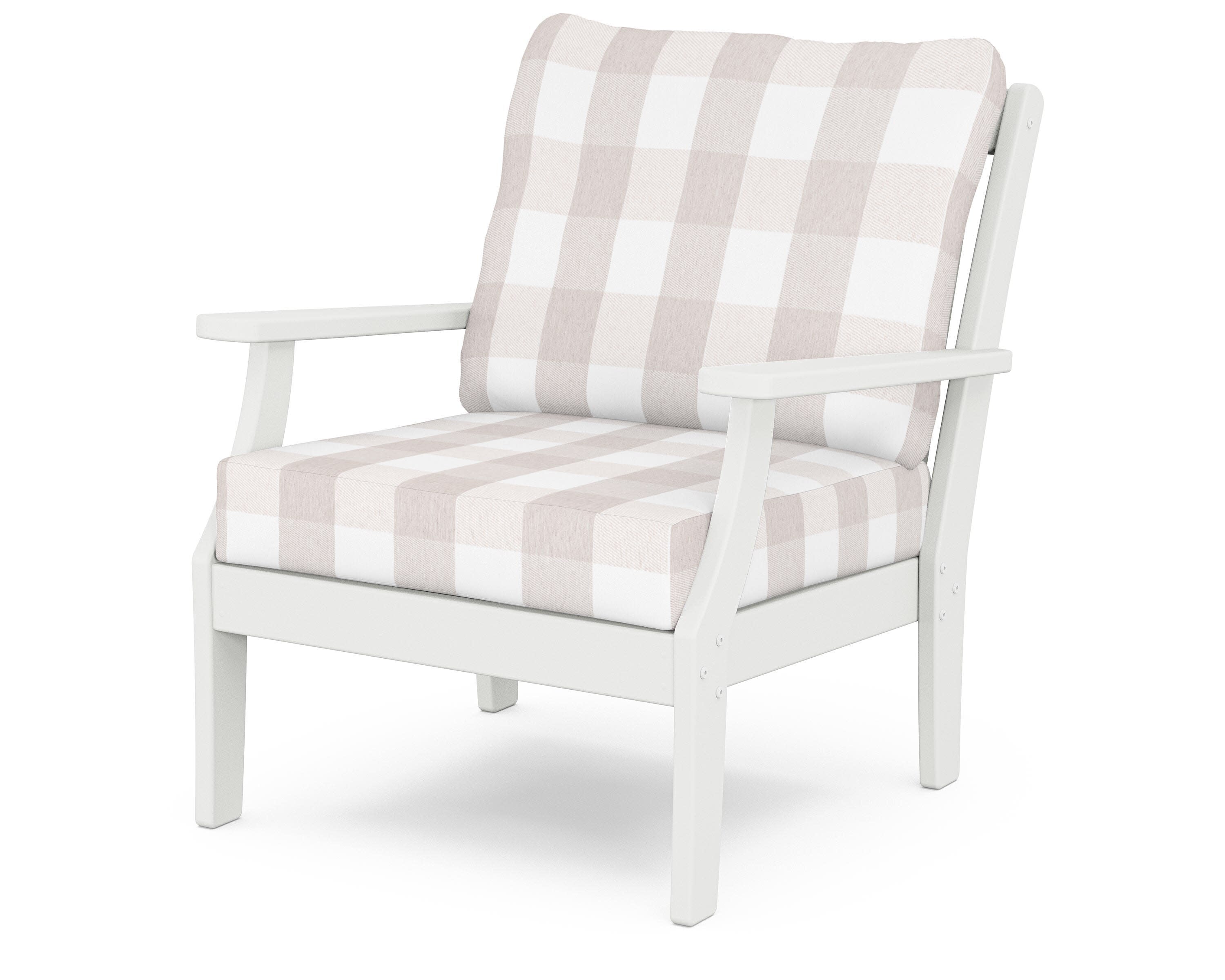Yacht Club Deep Seating Chair in Classic White / Buffalo Plaid Dune Burlap