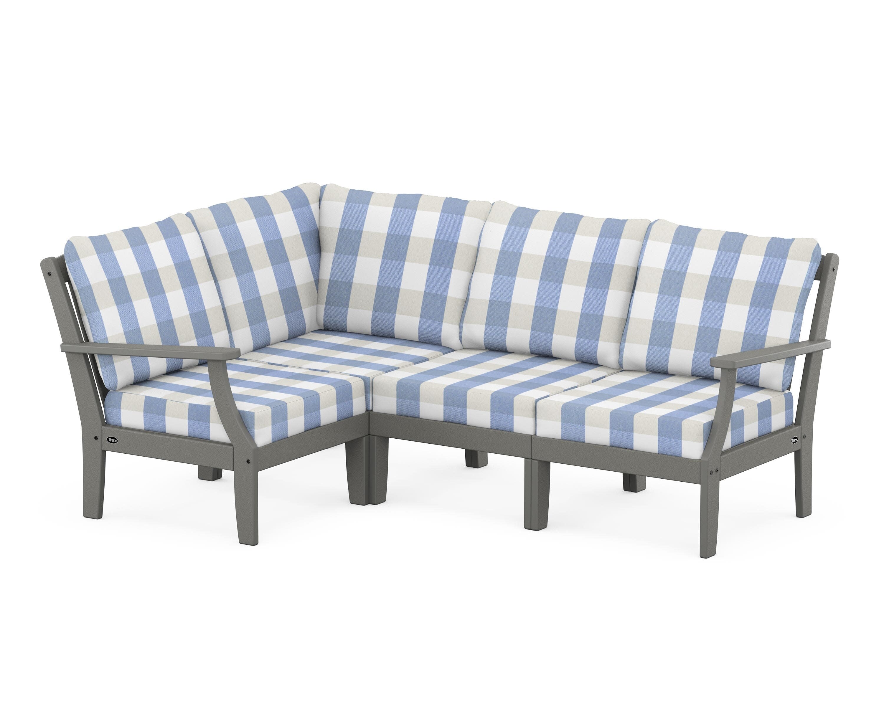 Yacht Club Modular 4-Piece Deep Seating Set in Stepping Stone / Buffalo Plaid Sky Blue