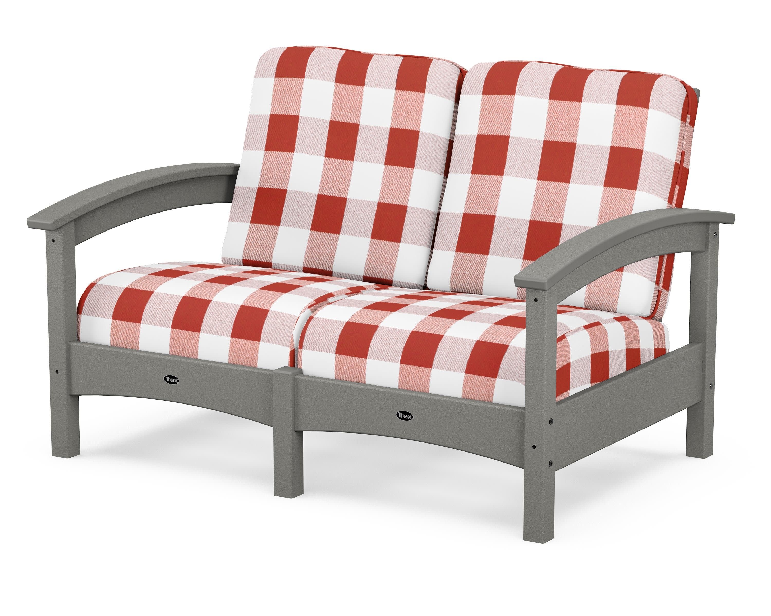 Rockport Club Loveseat in Stepping Stone / Buffalo Plaid Crimson