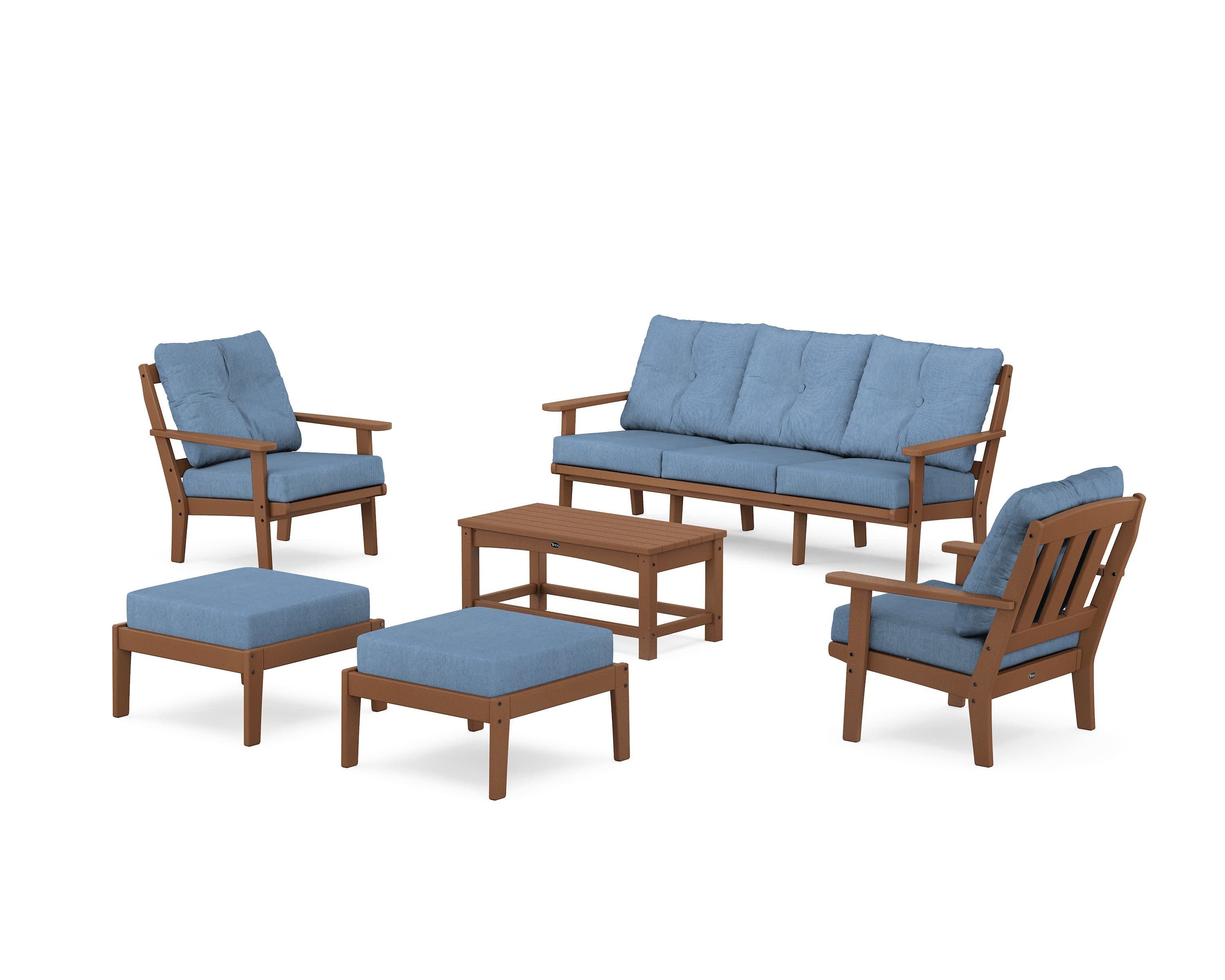 Cape Cod 6-Piece Lounge Sofa Set in Tree House / Sky Blue