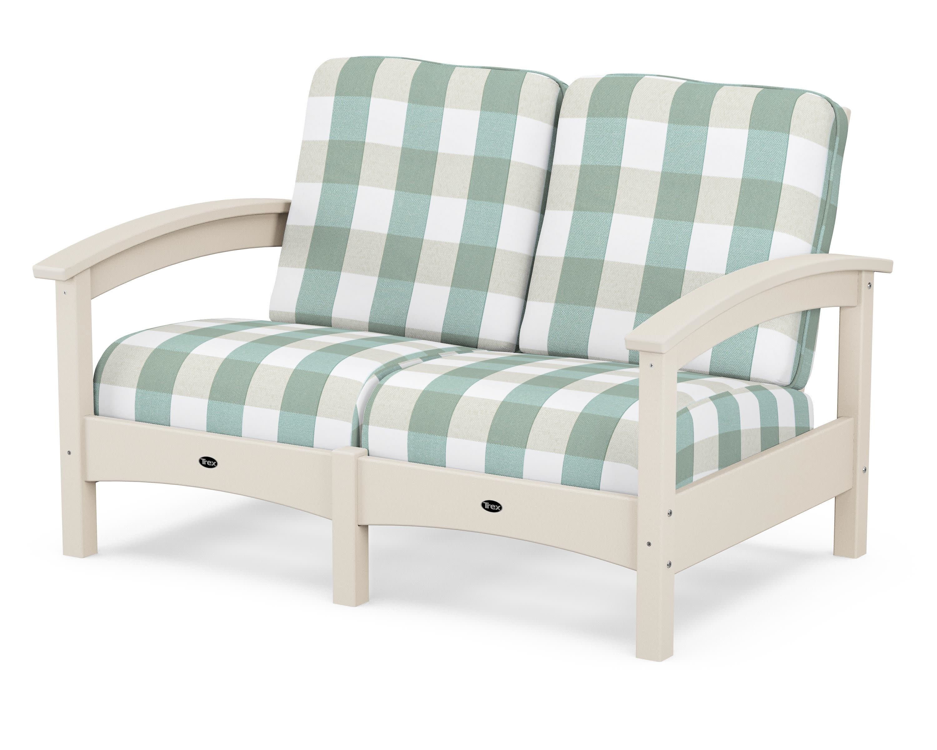 Rockport Club Loveseat in Sand Castle / Buffalo Plaid Glacier Spa