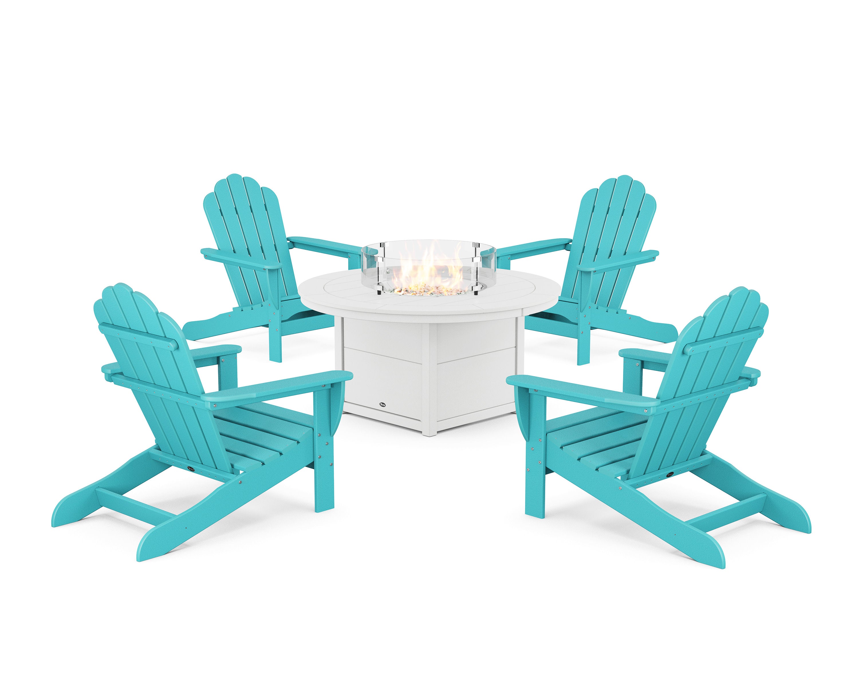 5-Piece Monterey Bay Oversized Adirondack Conversation Set with Fire Pit Table in Aruba