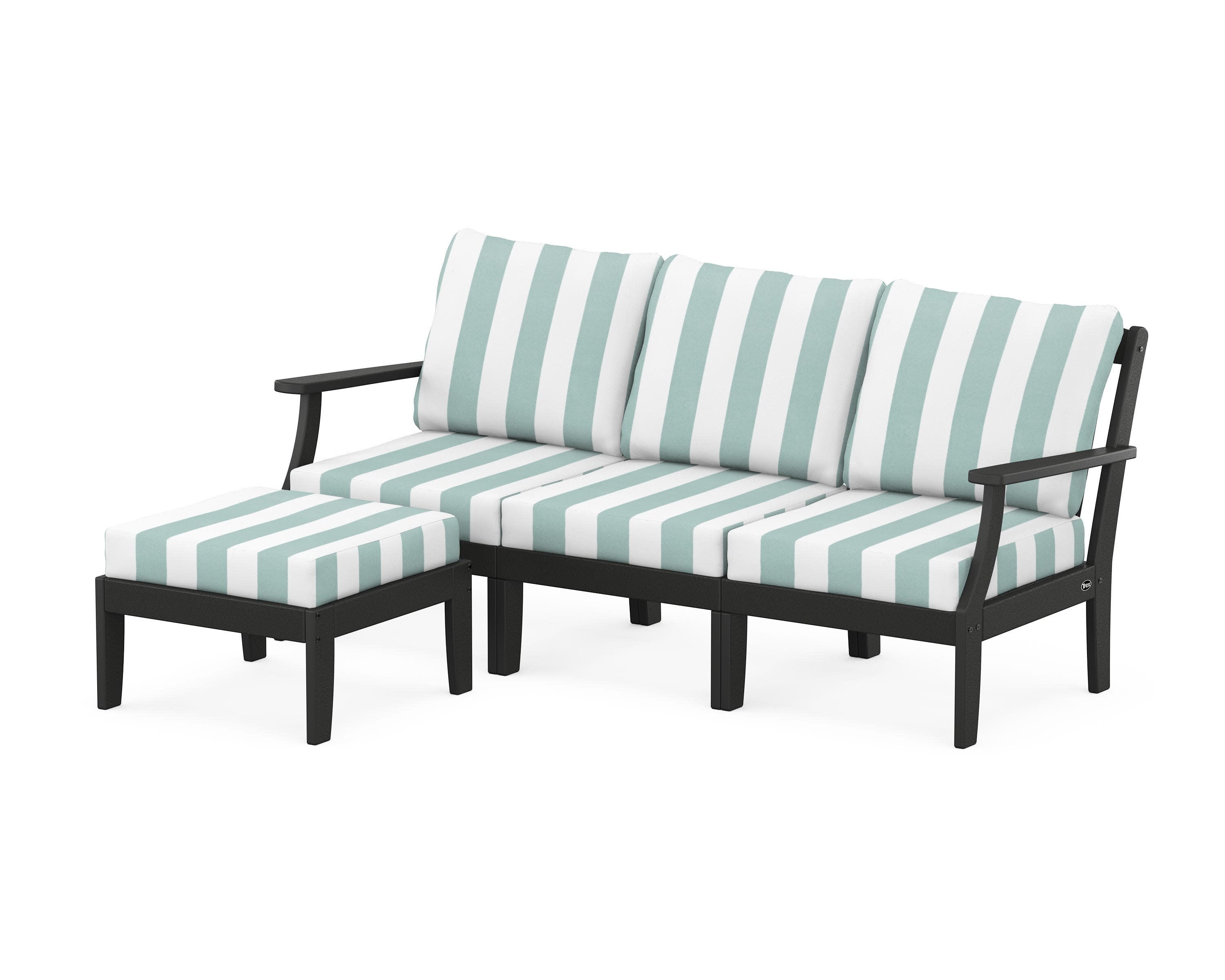 Yacht Club Modular 4-Piece Deep Seating Set with Ottoman in Charcoal Black / Cabana Stripe Glacier Spa