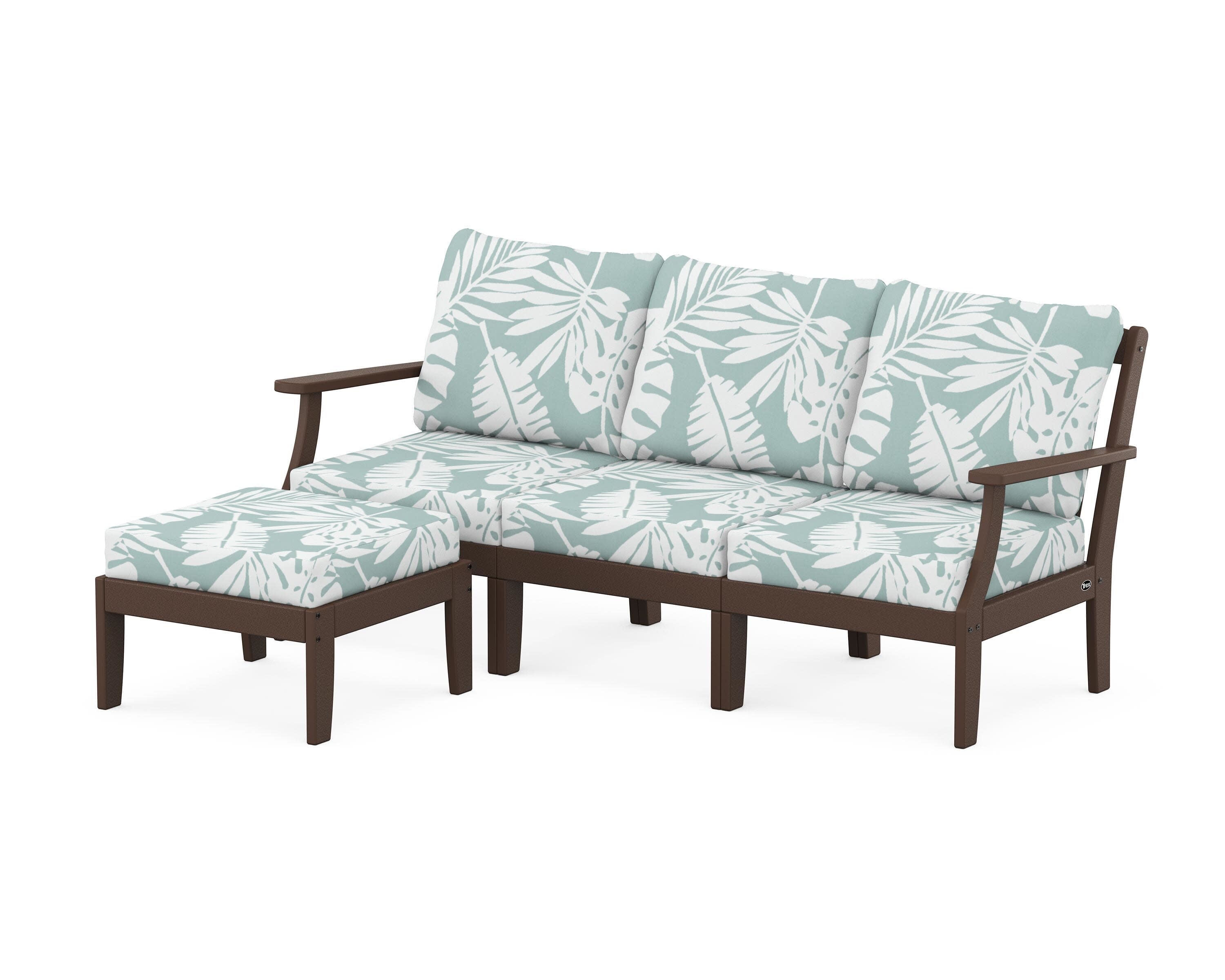 Yacht Club Modular 4-Piece Deep Seating Set with Ottoman in Vintage Lantern / Leaf Glacier Spa