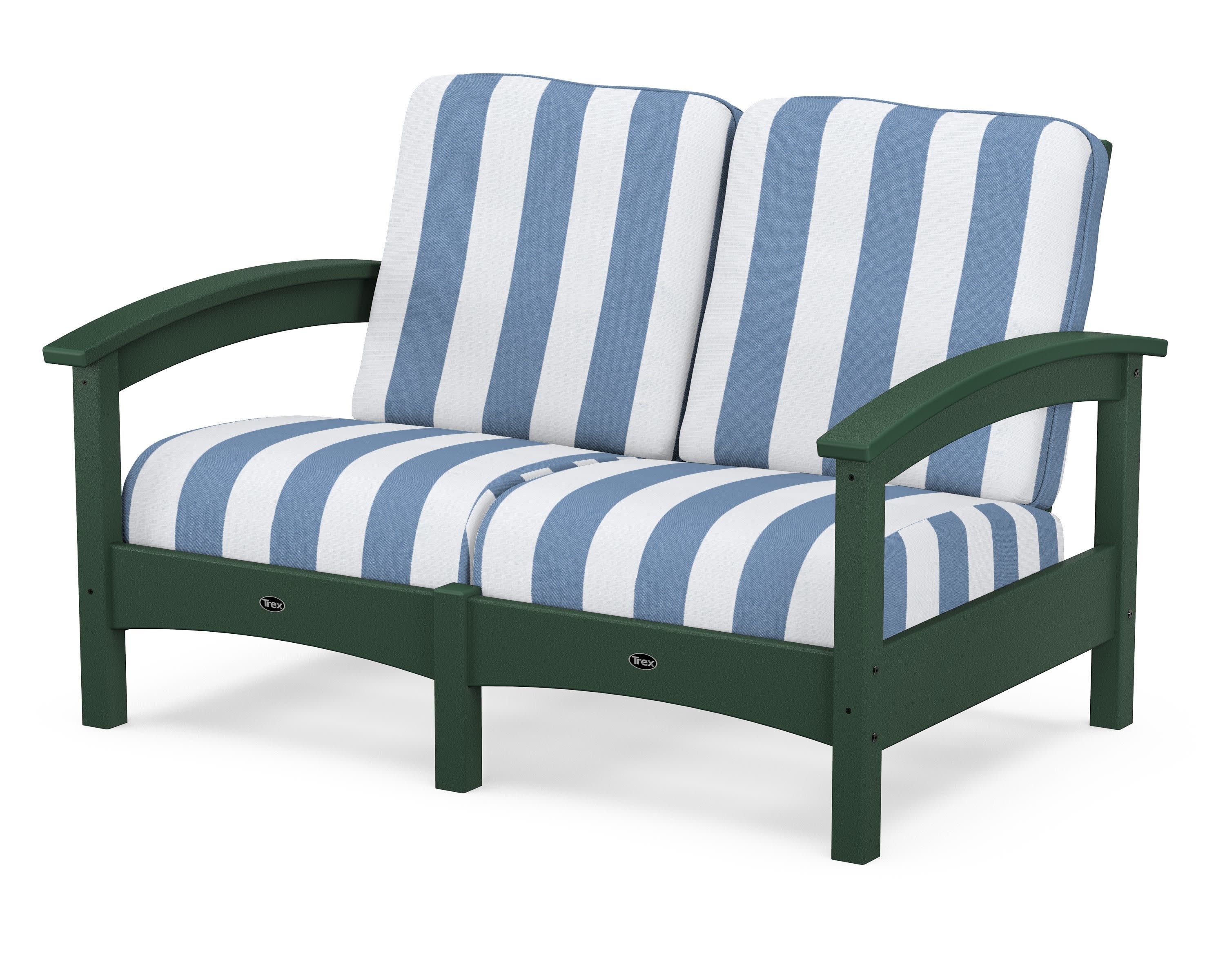 Rockport Club Loveseat in Rainforest Canopy / Cabana Stripe Sky Blue
