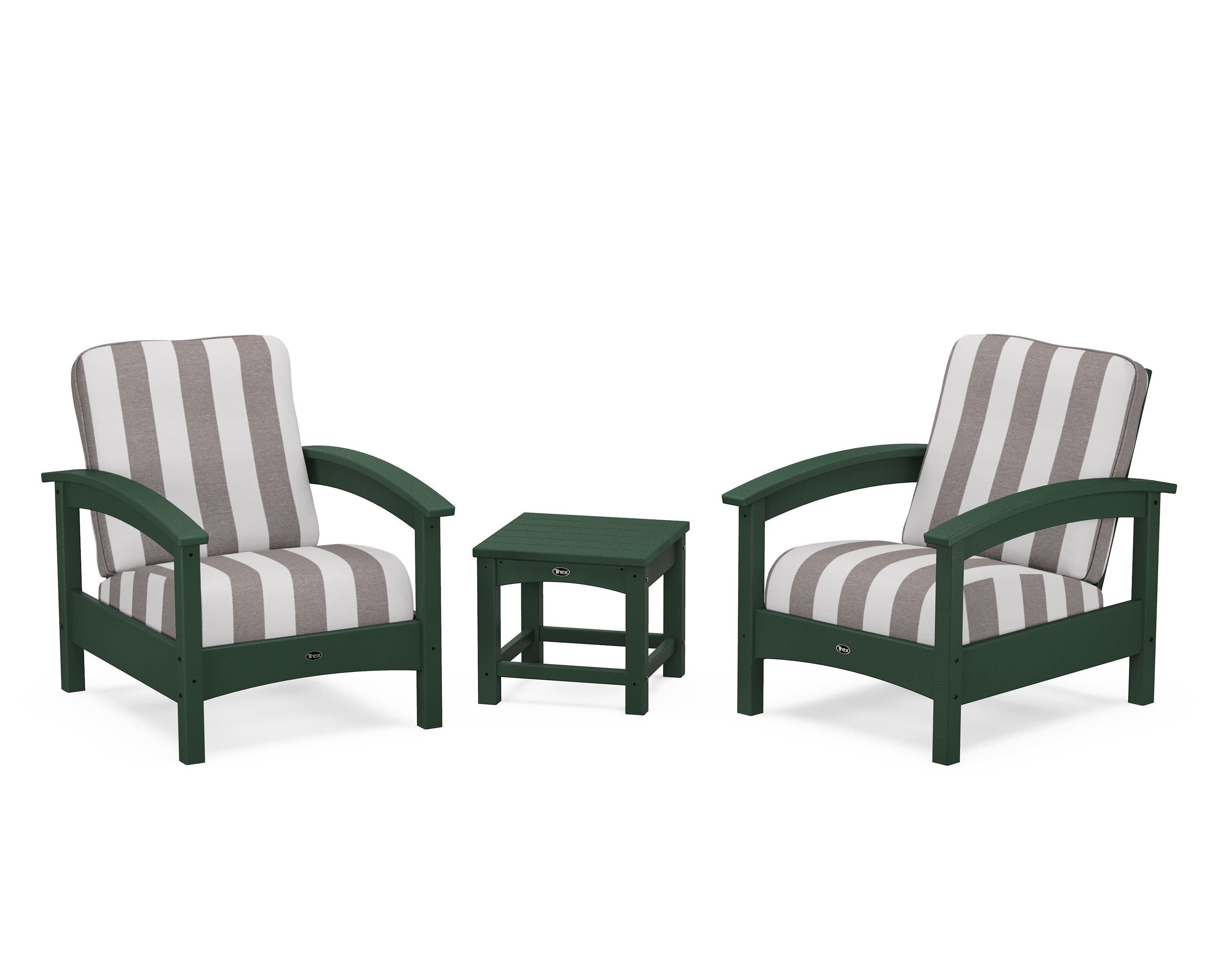 Rockport Club 3-Piece Deep Seating Conversation Set in Rainforest Canopy / Cabana Stripe Grey Mist