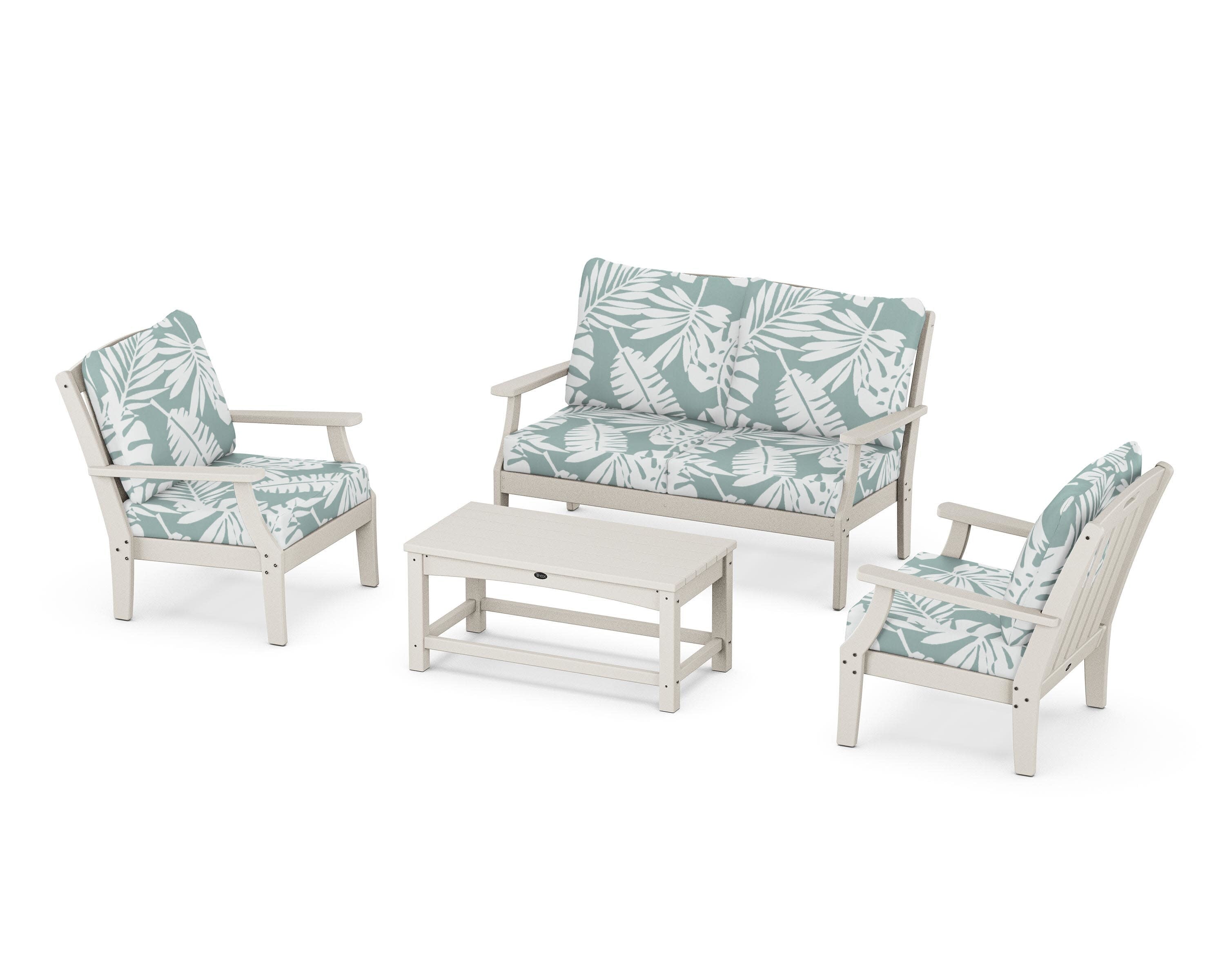 Yacht Club 4-Piece Deep Seating Chair Set in Sand Castle / Leaf Glacier Spa