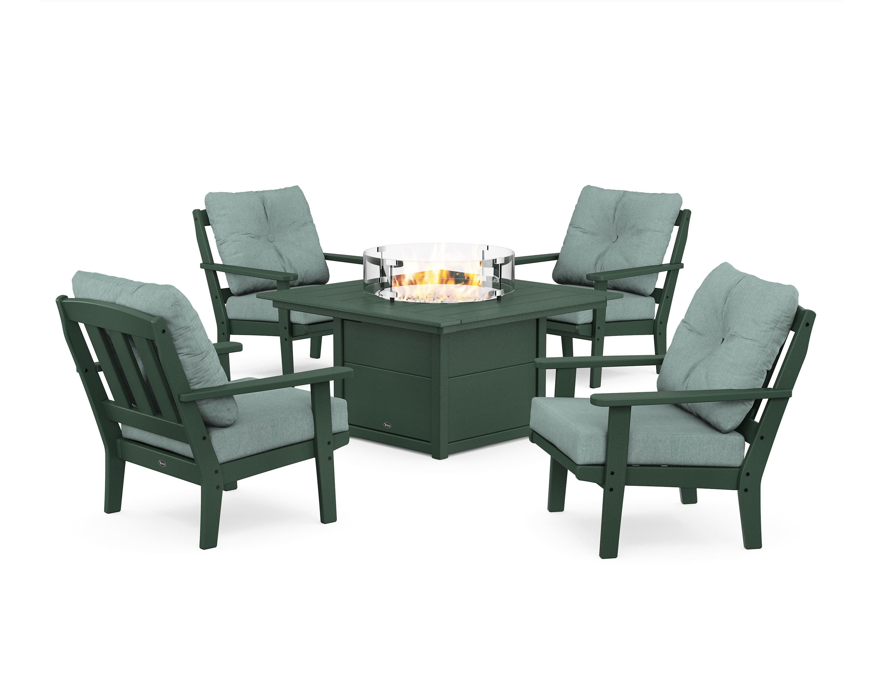 Cape Cod 5-Piece Deep Seating Set with Fire Pit Table in Rainforest Canopy / Glacier Spa
