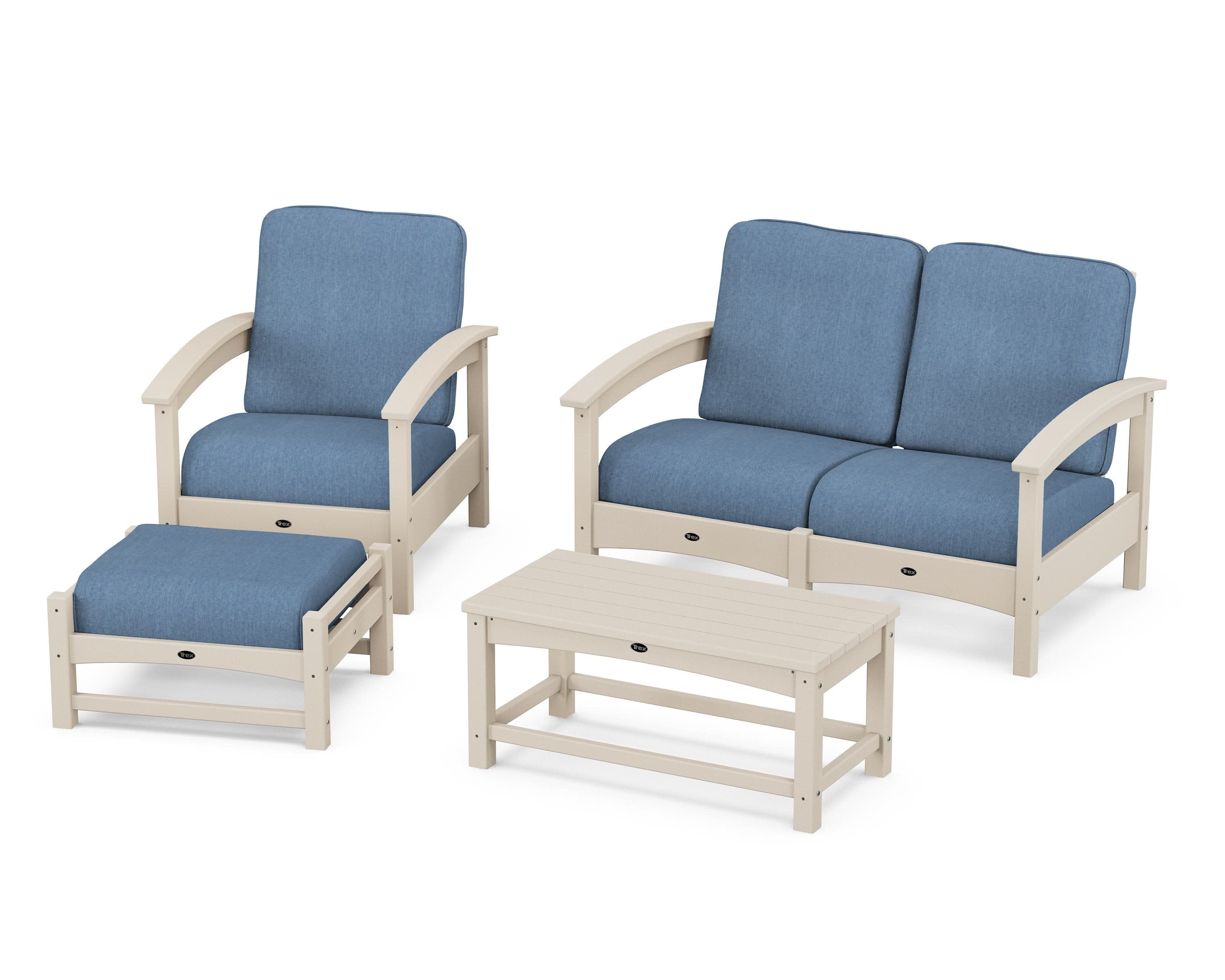 Rockport 4-Piece Deep Seating Conversation Group in Sand Castle / Sky Blue