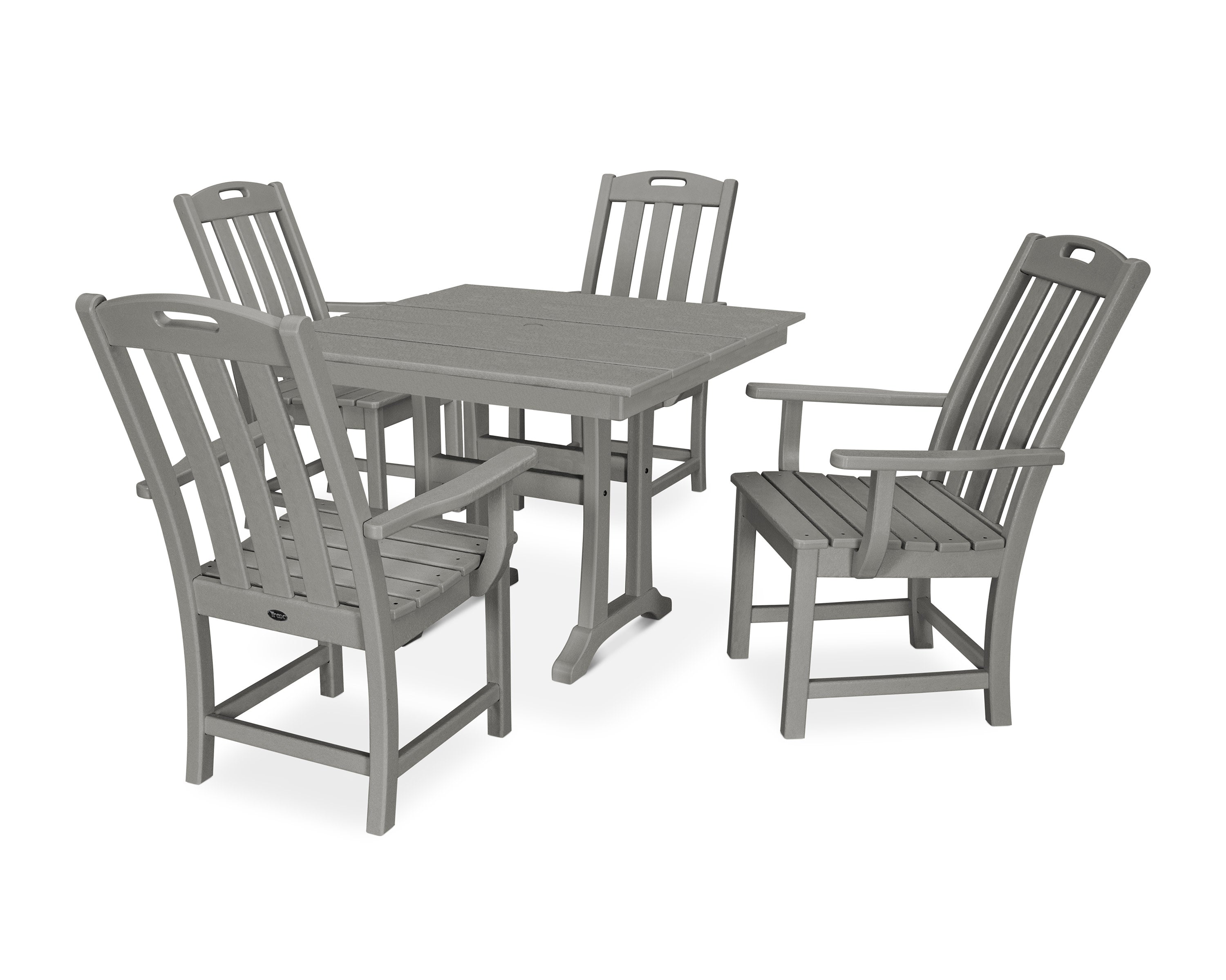 Yacht Club 5-Piece Farmhouse Trestle Arm Chair Dining Set in Stepping Stone