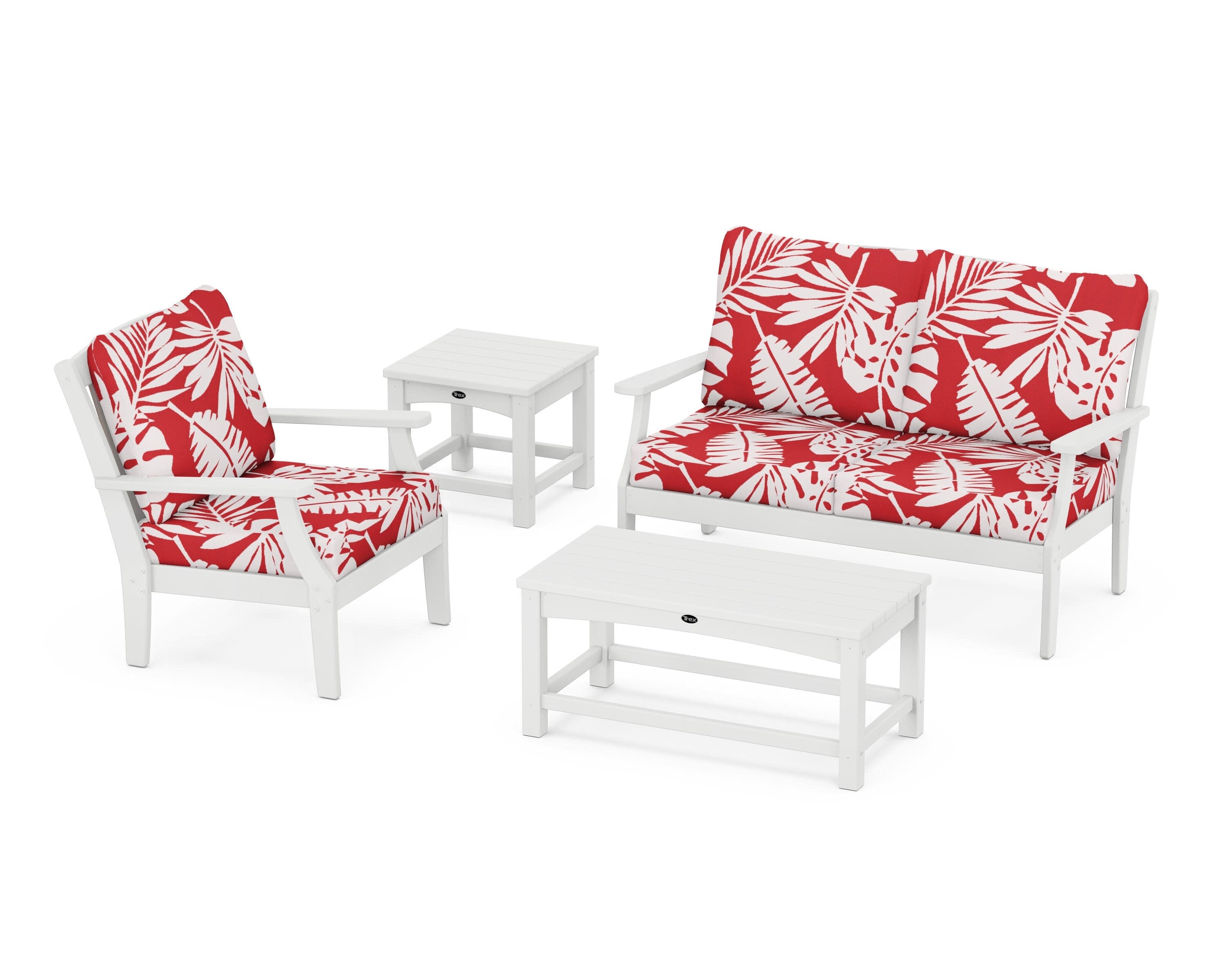 Yacht Club 4-Piece Deep Seating Set in Classic White / Leaf Crimson