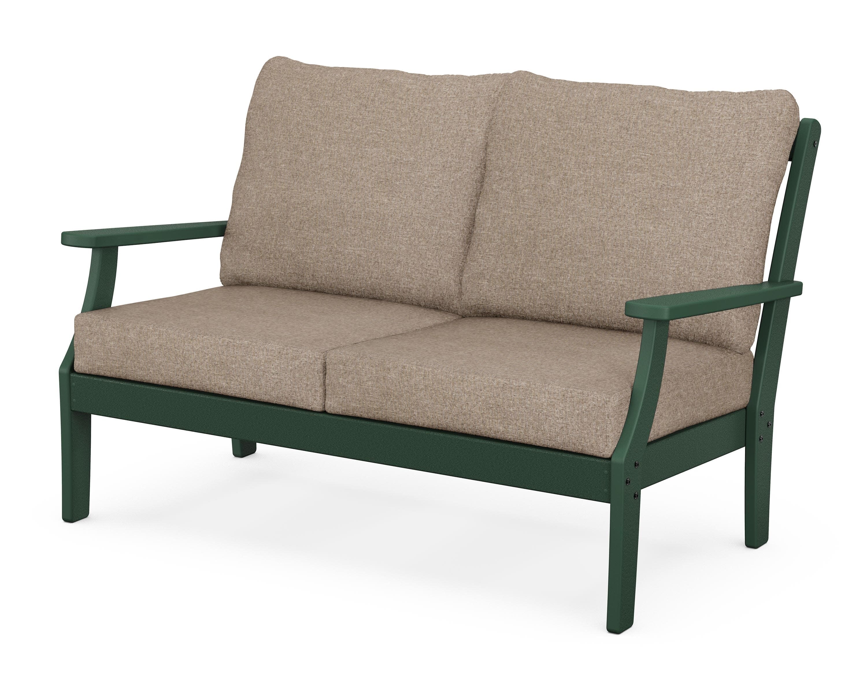 Yacht Club Deep Seating Loveseat in Rainforest Canopy / Spiced Burlap