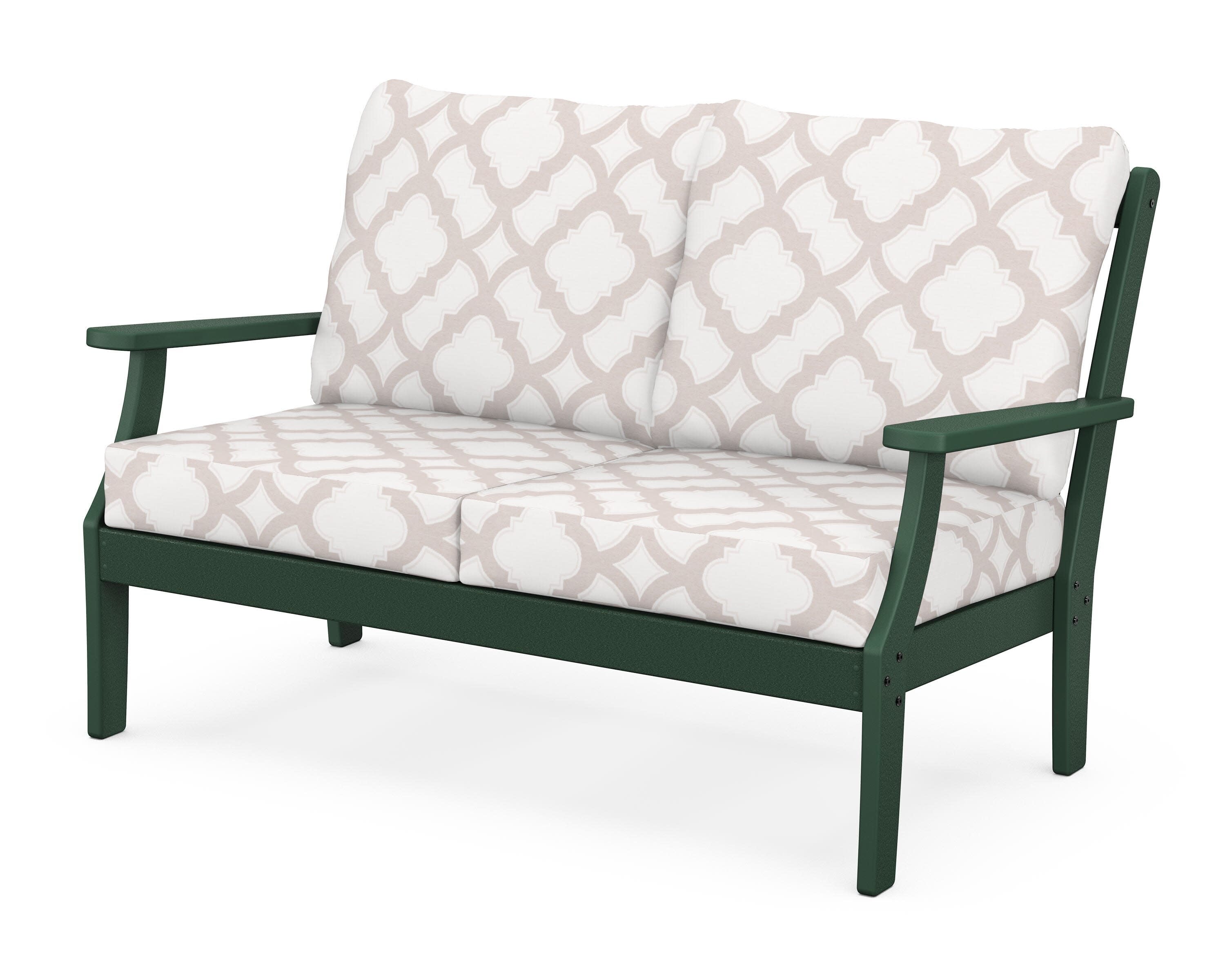 Yacht Club Deep Seating Loveseat in Rainforest Canopy / Trellis Dune Burlap