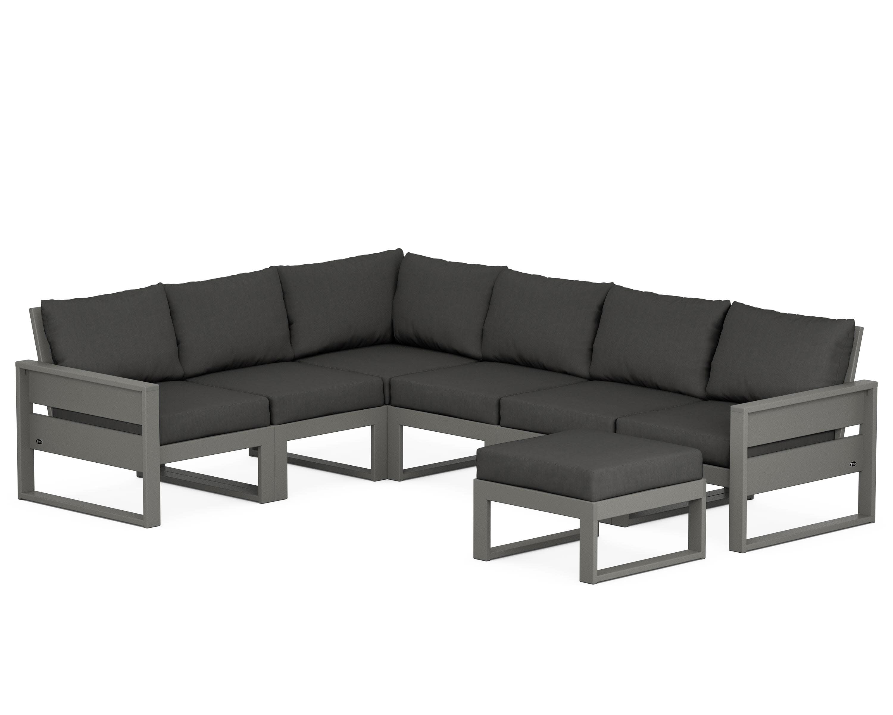 Eastport 6-Piece Sectional with Ottoman in Stepping Stone / Spectrum Carbon