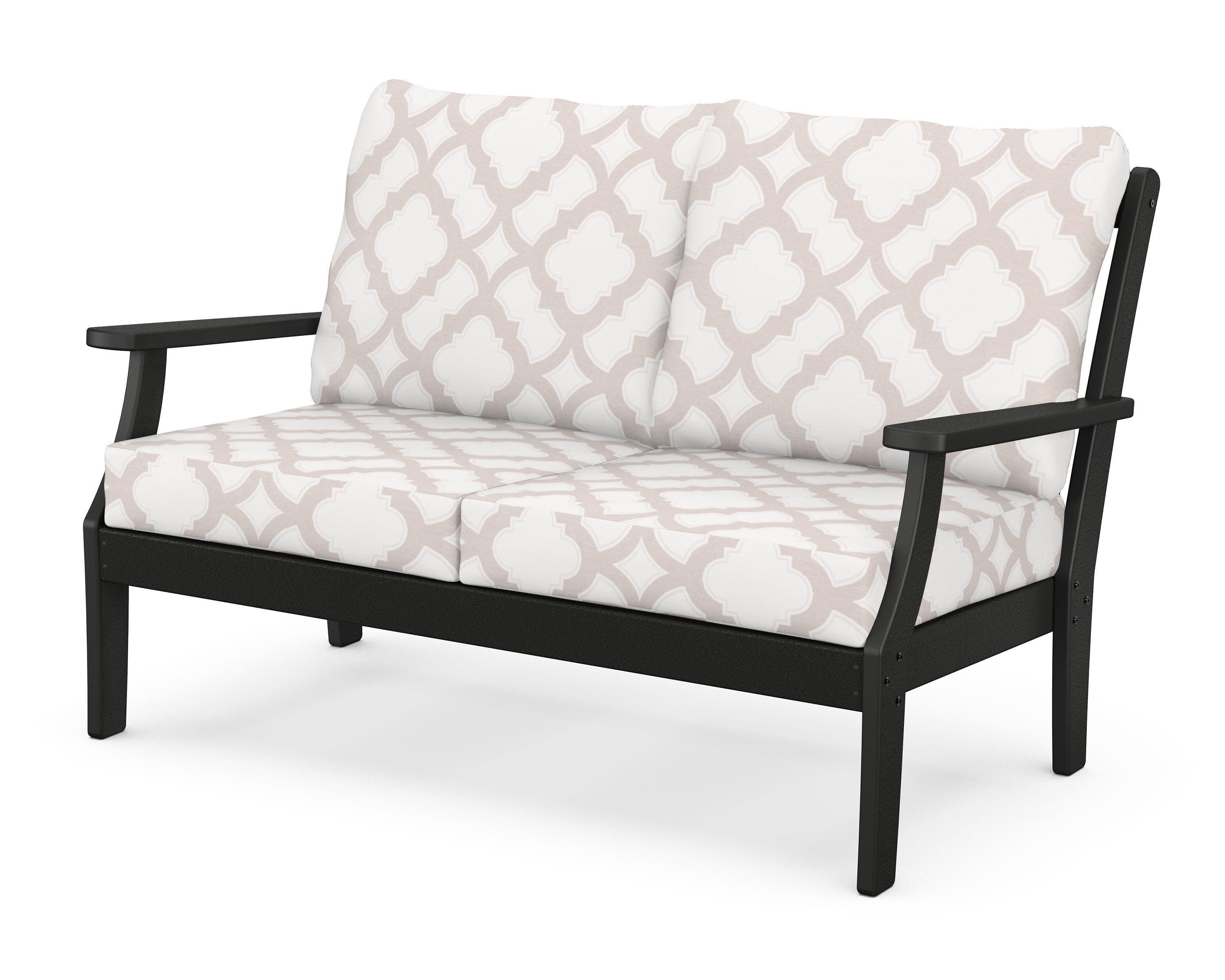 Yacht Club Deep Seating Loveseat in Charcoal Black / Trellis Dune Burlap