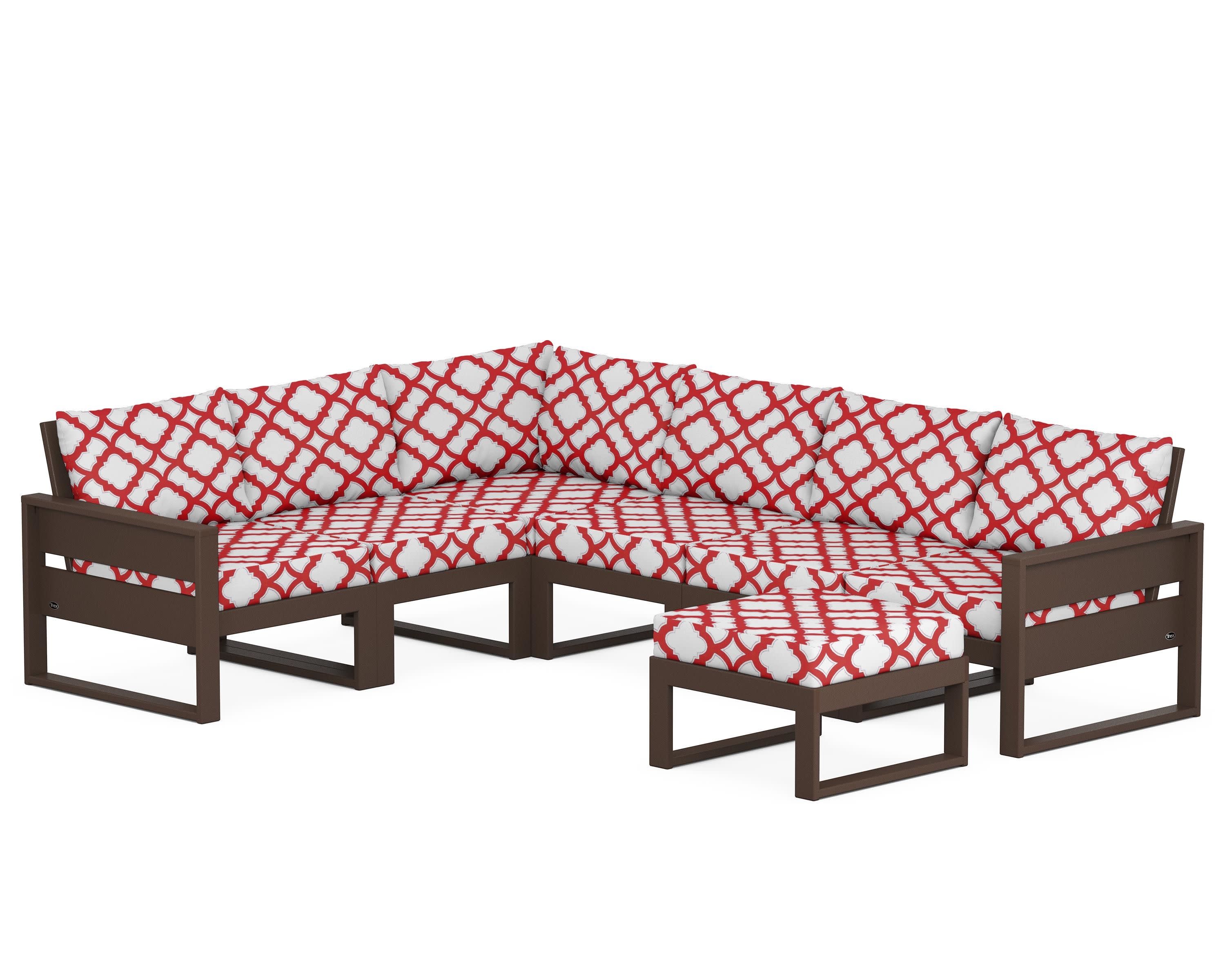 Eastport 6-Piece Sectional with Ottoman in Vintage Lantern / Trellis Crimson