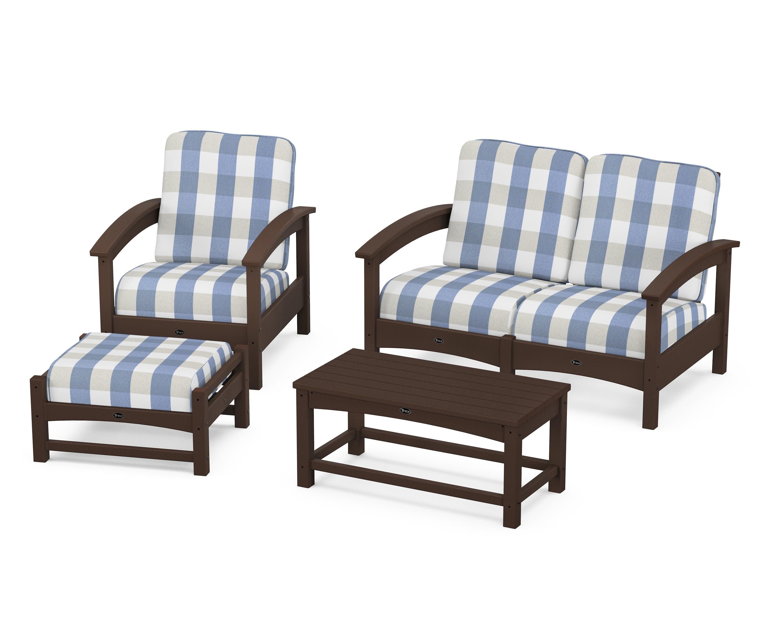 Rockport 4-Piece Deep Seating Conversation Group in Vintage Lantern / Buffalo Plaid Sky Blue