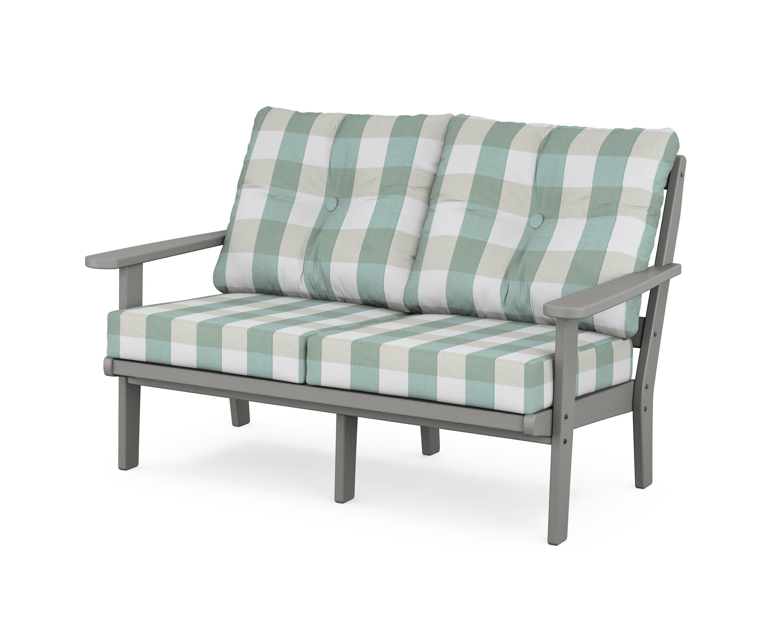 Cape Cod Deep Seating Loveseat in Stepping Stone / Buffalo Plaid Glacier Spa