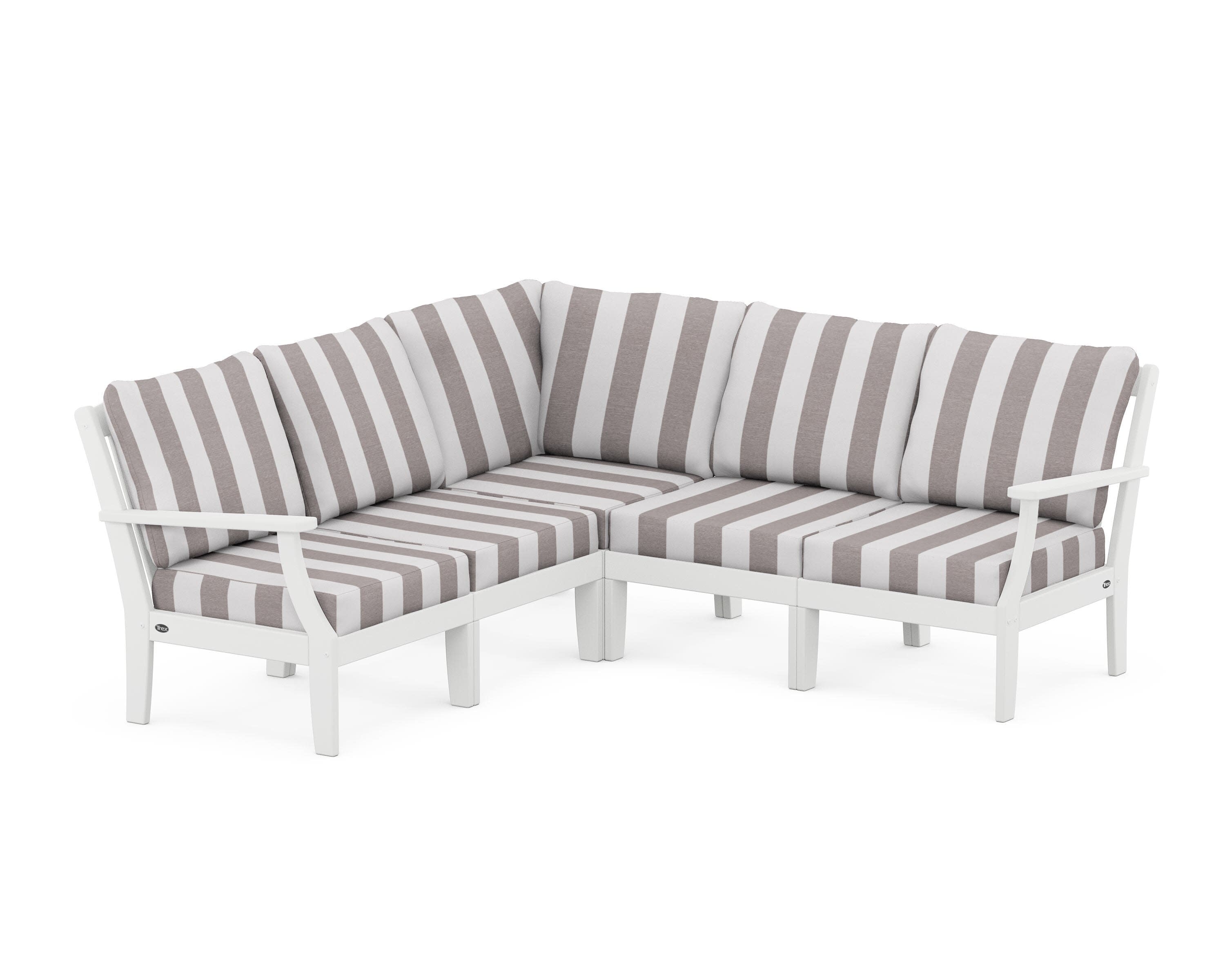 Yacht Club Modular 5-Piece Deep Seating Set in Classic White / Cabana Stripe Grey Mist