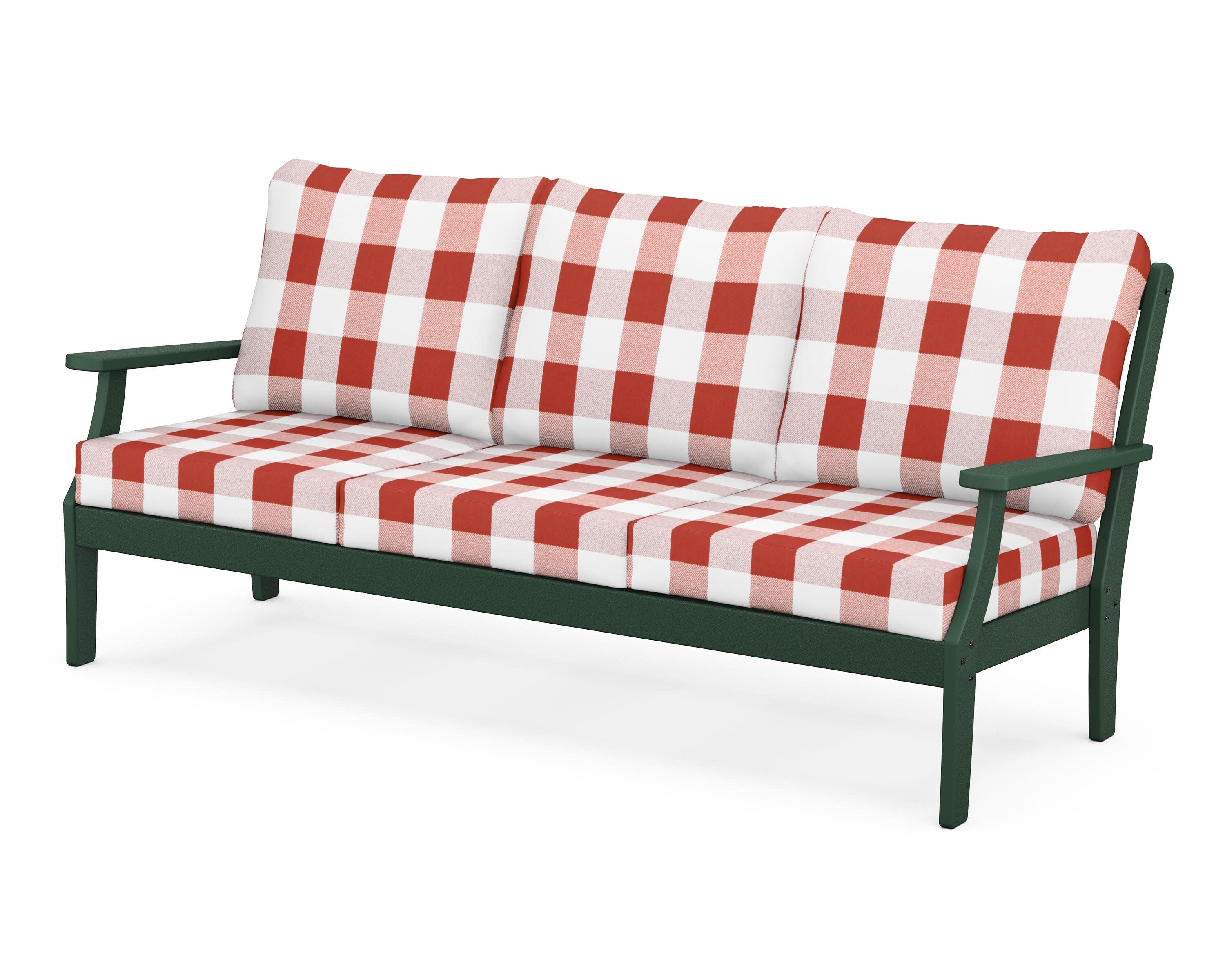 Yacht Club Deep Seating Sofa in Rainforest Canopy / Buffalo Plaid Crimson