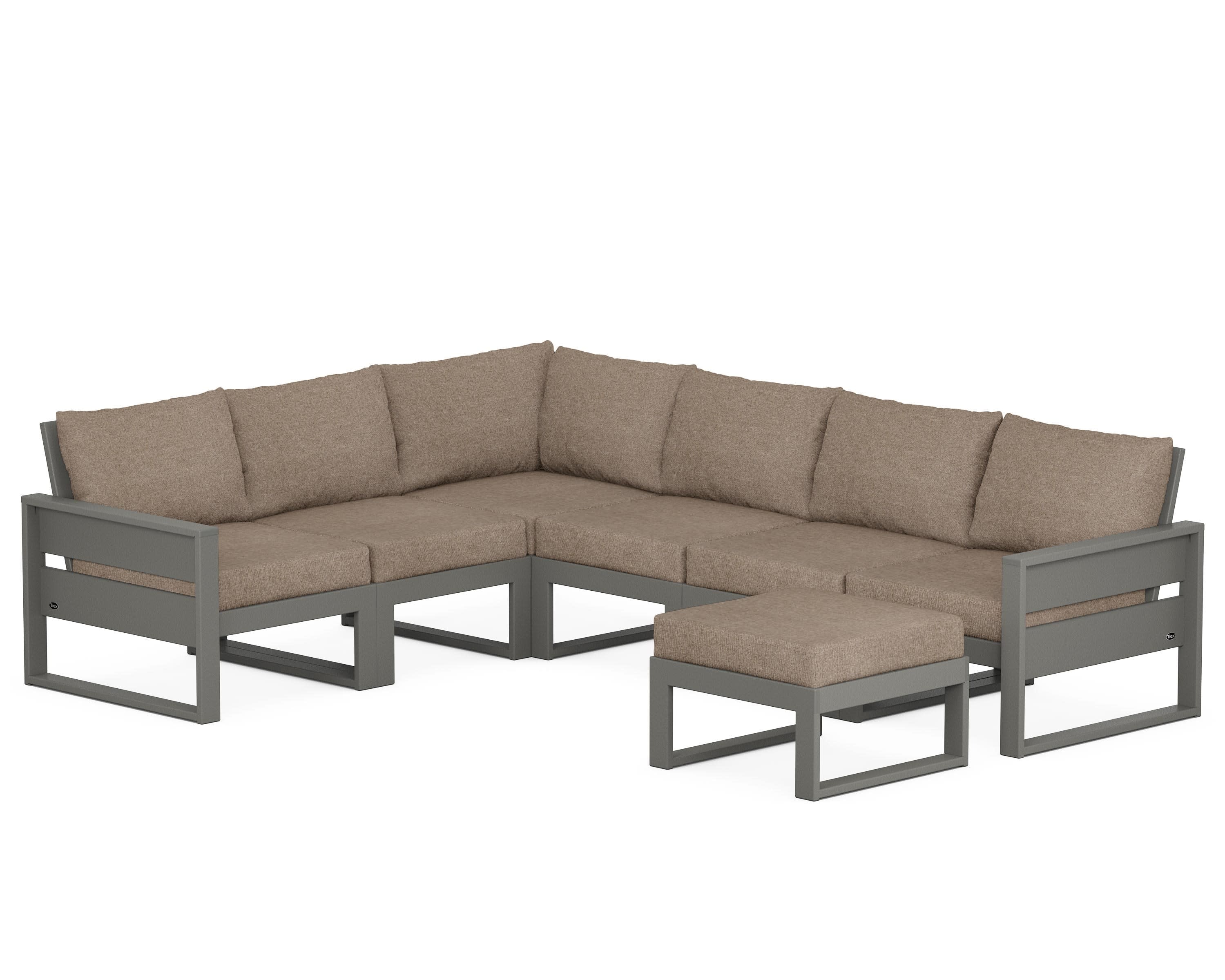 Eastport 6-Piece Sectional with Ottoman in Stepping Stone / Spiced Burlap