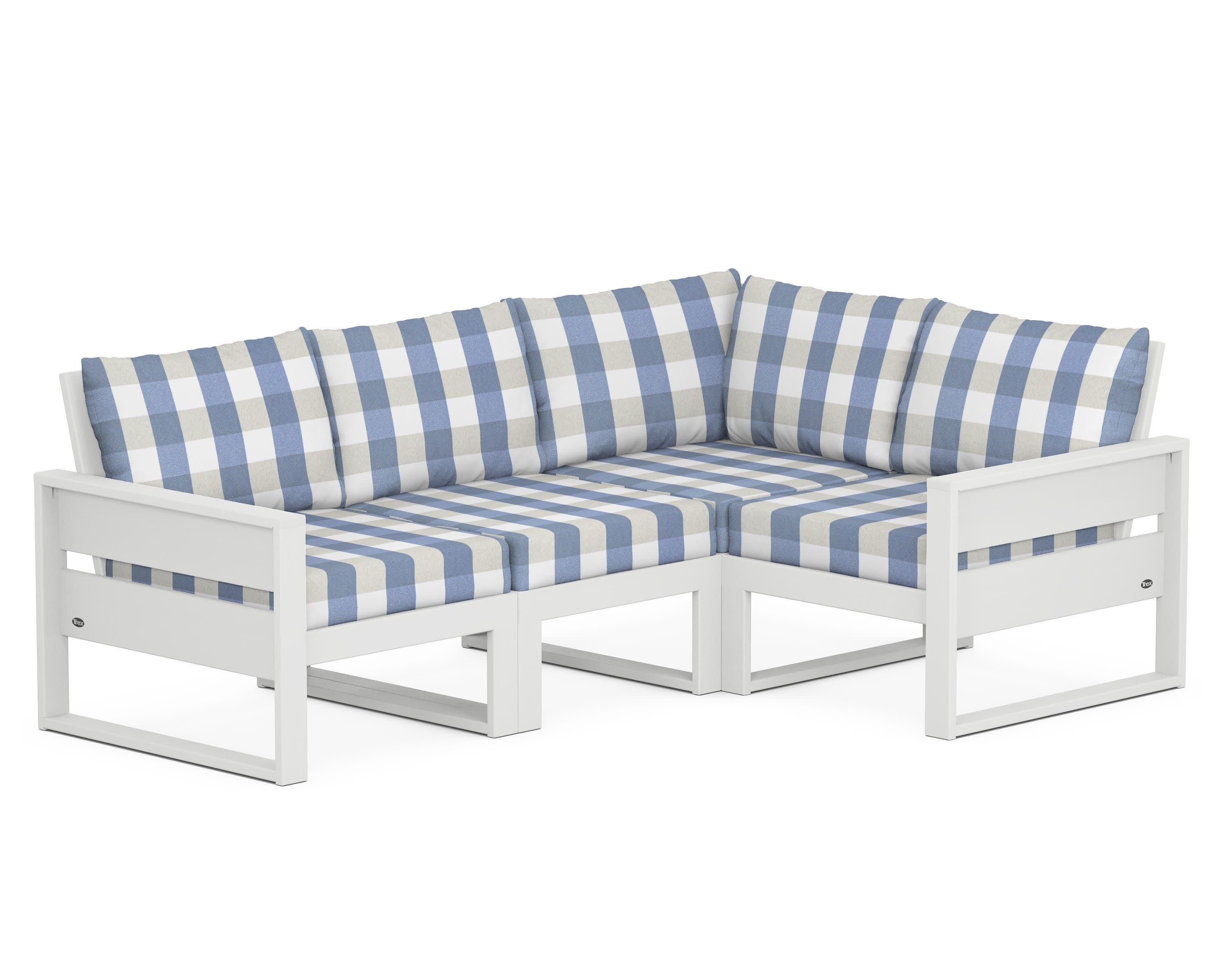 Eastport 4- Piece Sectional in Classic White / Buffalo Plaid Sky Blue